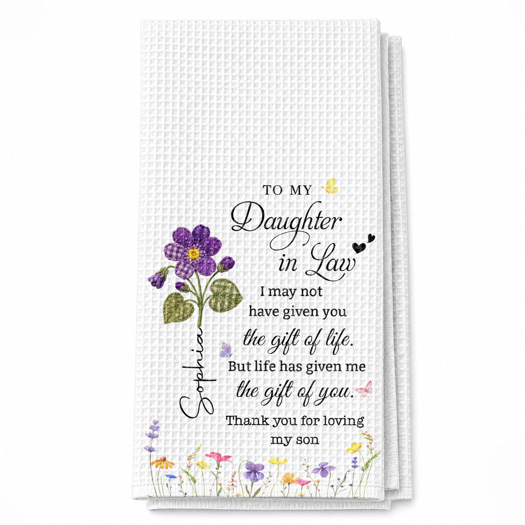 Personalized Birth Month Flower Kitchen Towel Gift for Daughter-in-Law Kitchen Towel GradoCreations