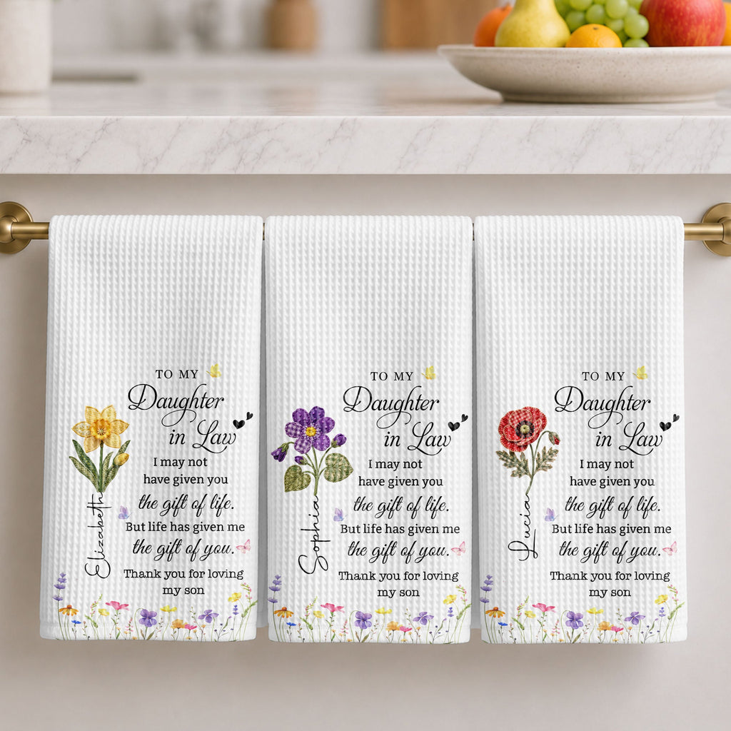 Personalized Birth Month Flower Kitchen Towel Gift for Daughter-in-Law Kitchen Towel GradoCreations
