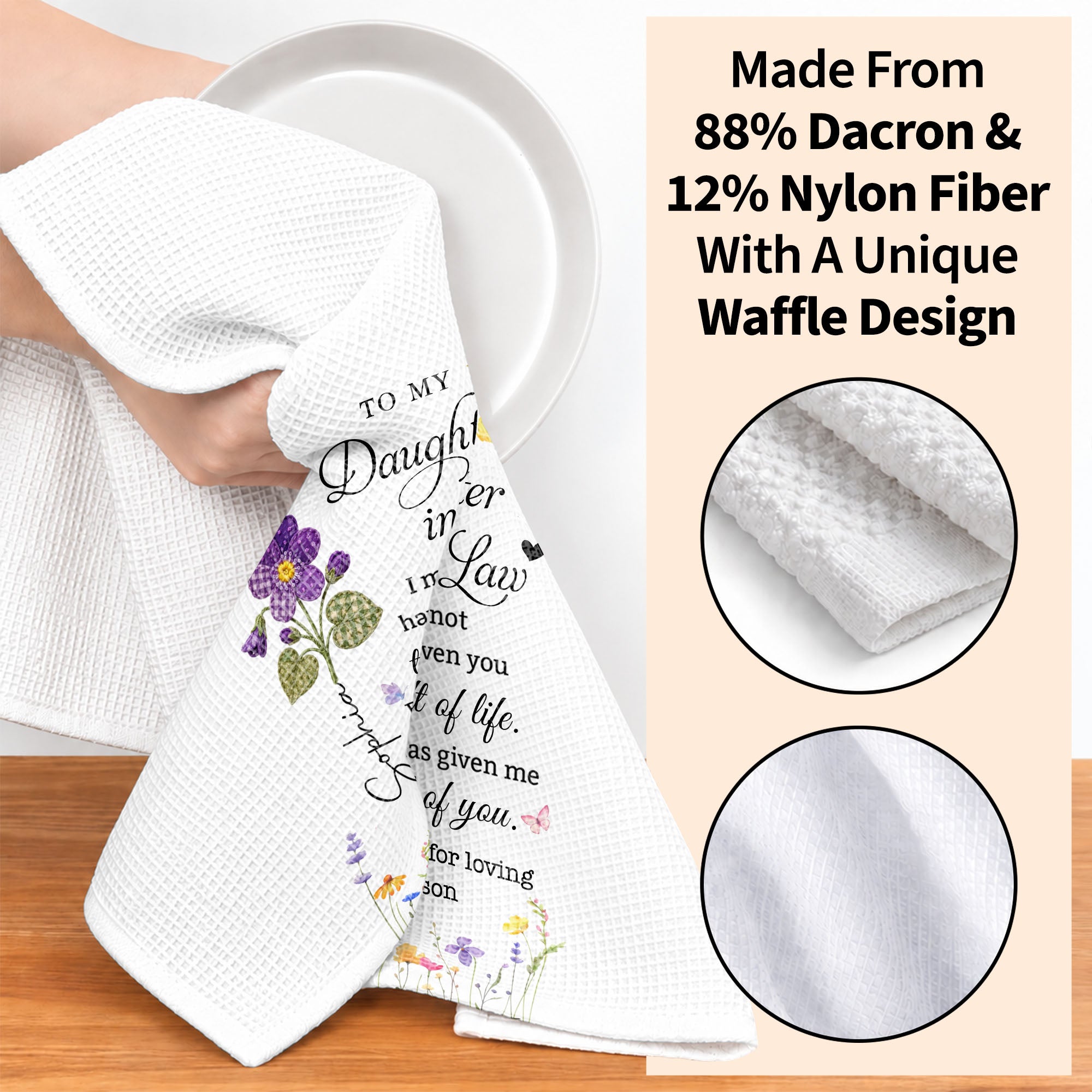 Personalized Birth Month Flower Kitchen Towel Gift for Daughter-in-Law Kitchen Towel GradoCreations