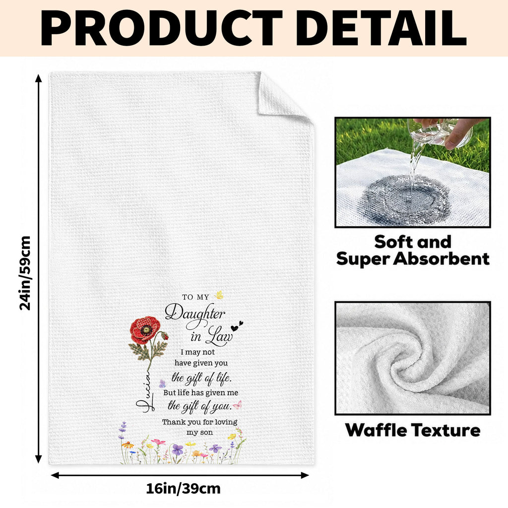 Personalized Birth Month Flower Kitchen Towel Gift for Daughter-in-Law Kitchen Towel GradoCreations