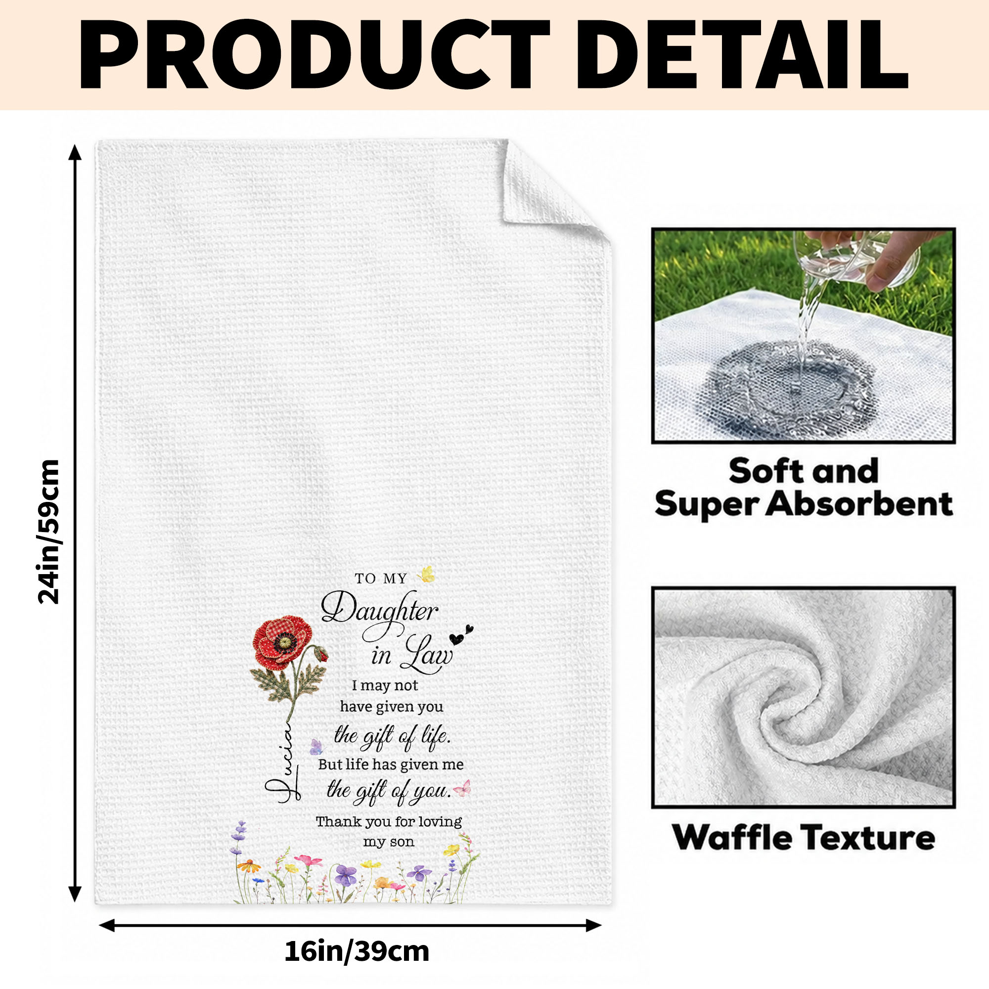 Personalized Birth Month Flower Kitchen Towel Gift for Daughter-in-Law Kitchen Towel GradoCreations