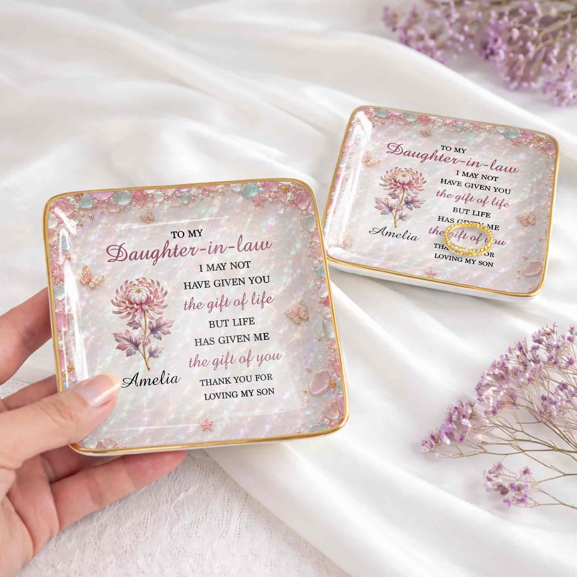 Personalized Ceramic Jewelry Dish Custom Name Gift for Daughter-in-Law Jewelry Dish GradoCreations