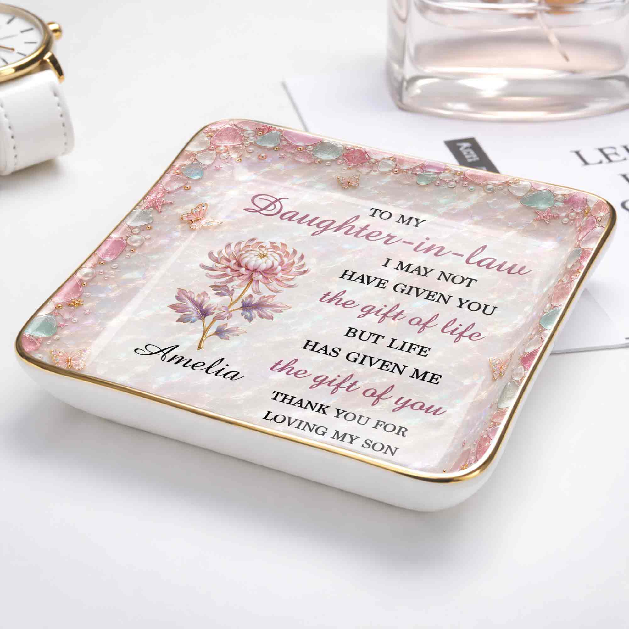 Personalized Ceramic Jewelry Dish Custom Name Gift for Daughter-in-Law Jewelry Dish GradoCreations
