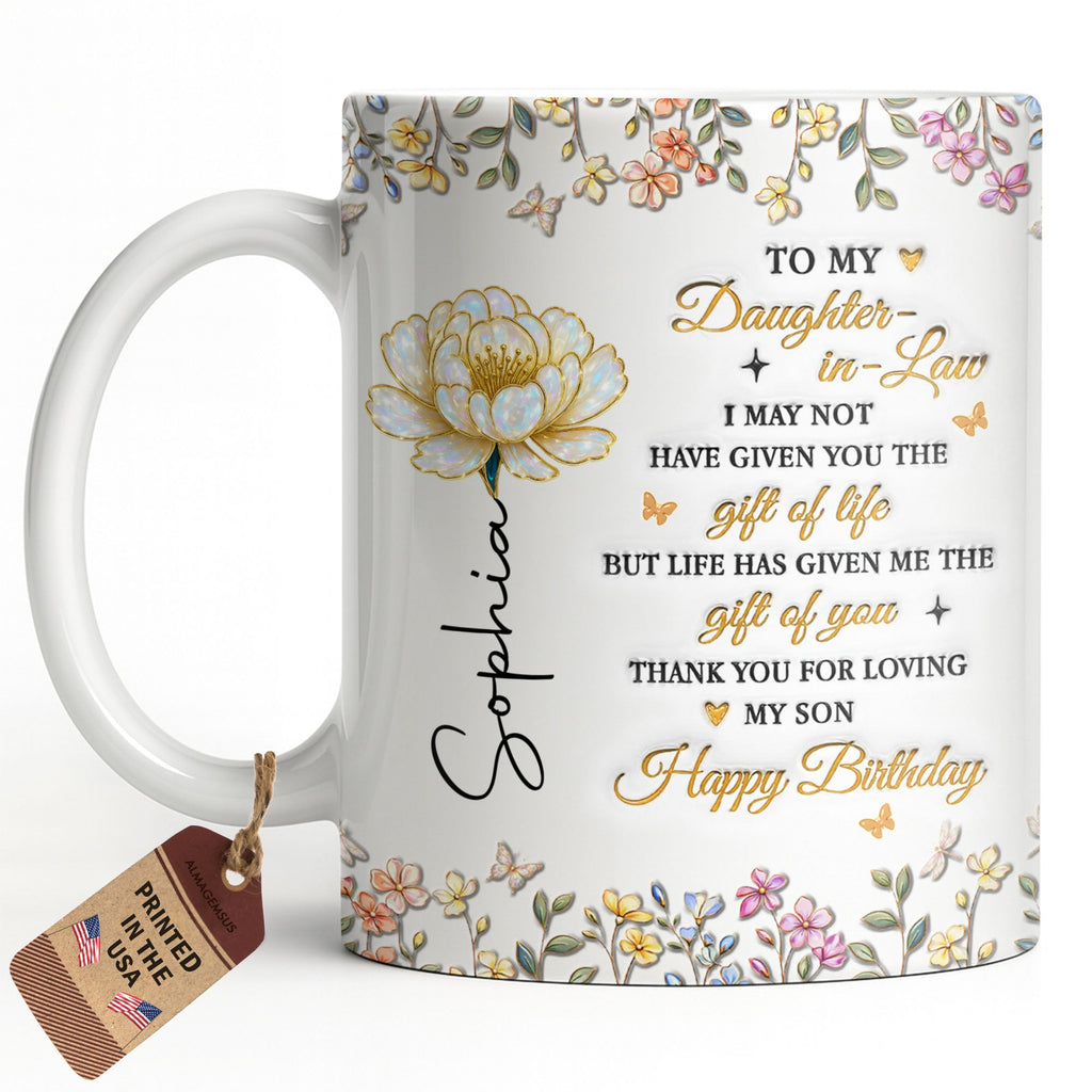 Personalized Coffee Mug Custom Floral Design Gift for Daughter-in-Law Edge-to-edge Mug GradoCreations