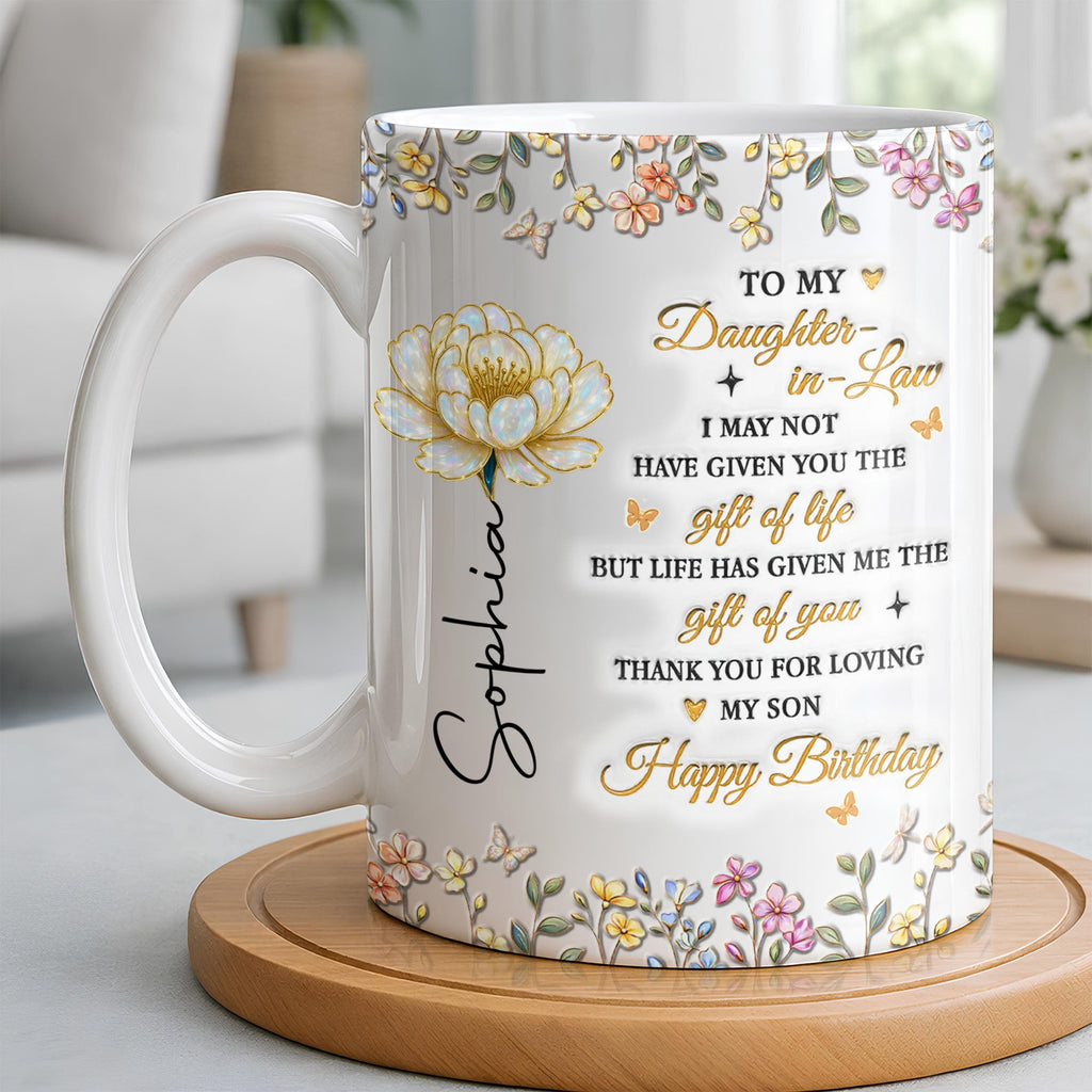 Personalized Coffee Mug Custom Floral Design Gift for Daughter-in-Law Edge-to-edge Mug GradoCreations