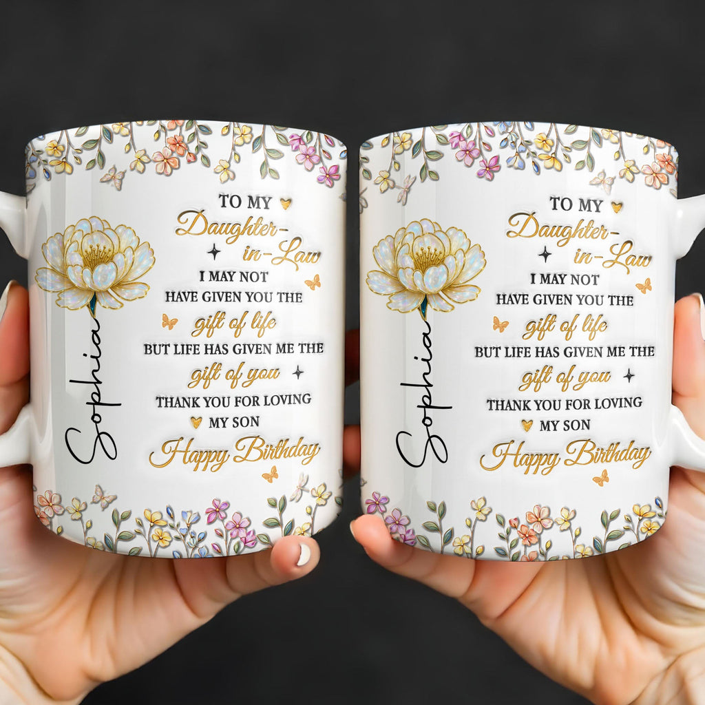 Personalized Coffee Mug Custom Floral Design Gift for Daughter-in-Law Edge-to-edge Mug GradoCreations