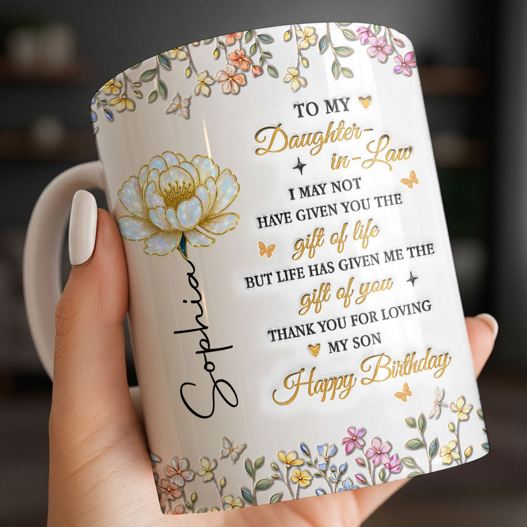 Personalized Coffee Mug Custom Floral Design Gift for Daughter-in-Law Edge-to-edge Mug GradoCreations
