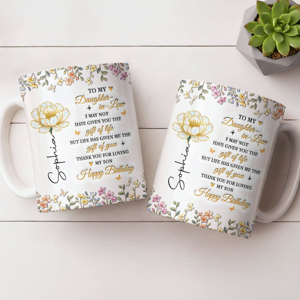 Personalized Coffee Mug Custom Floral Design Gift for Daughter-in-Law Edge-to-edge Mug GradoCreations
