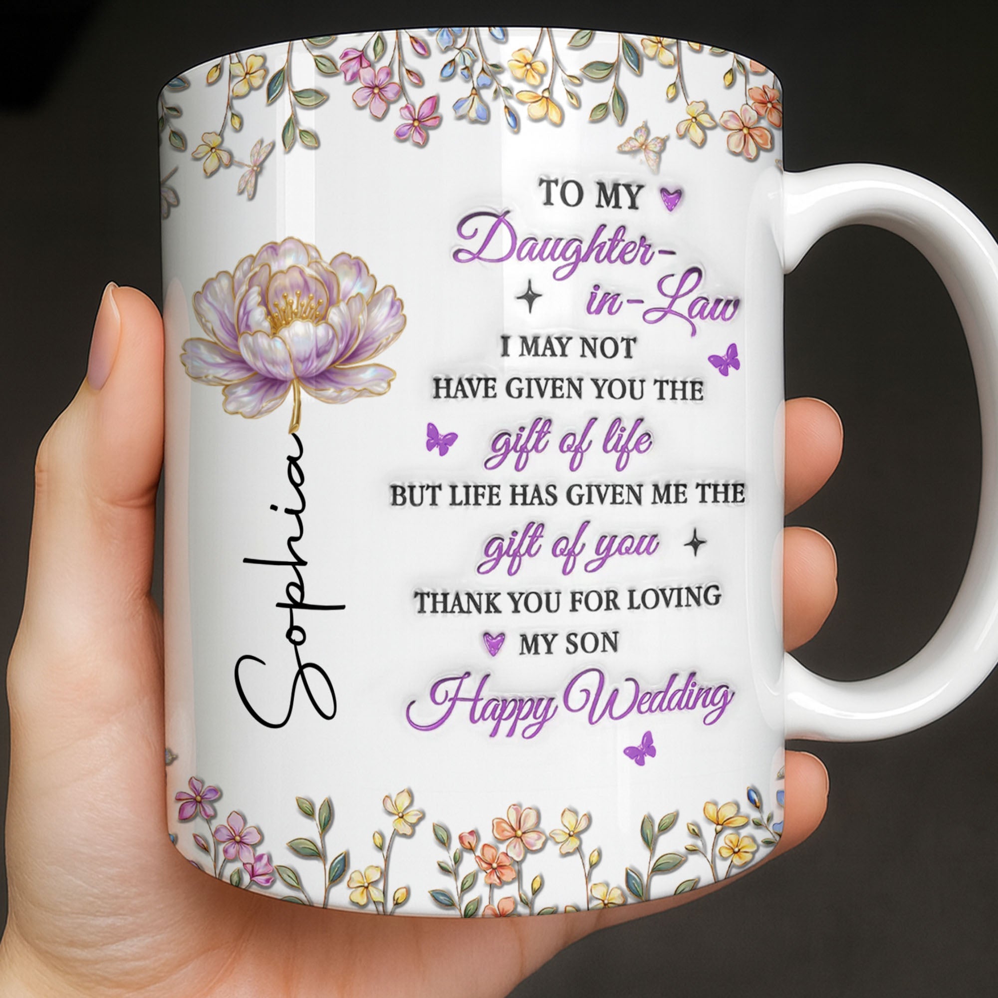 Personalized Floral Coffee Mug Custom Gift for Daughter-in-Law Edge-to-edge Mug GradoCreations