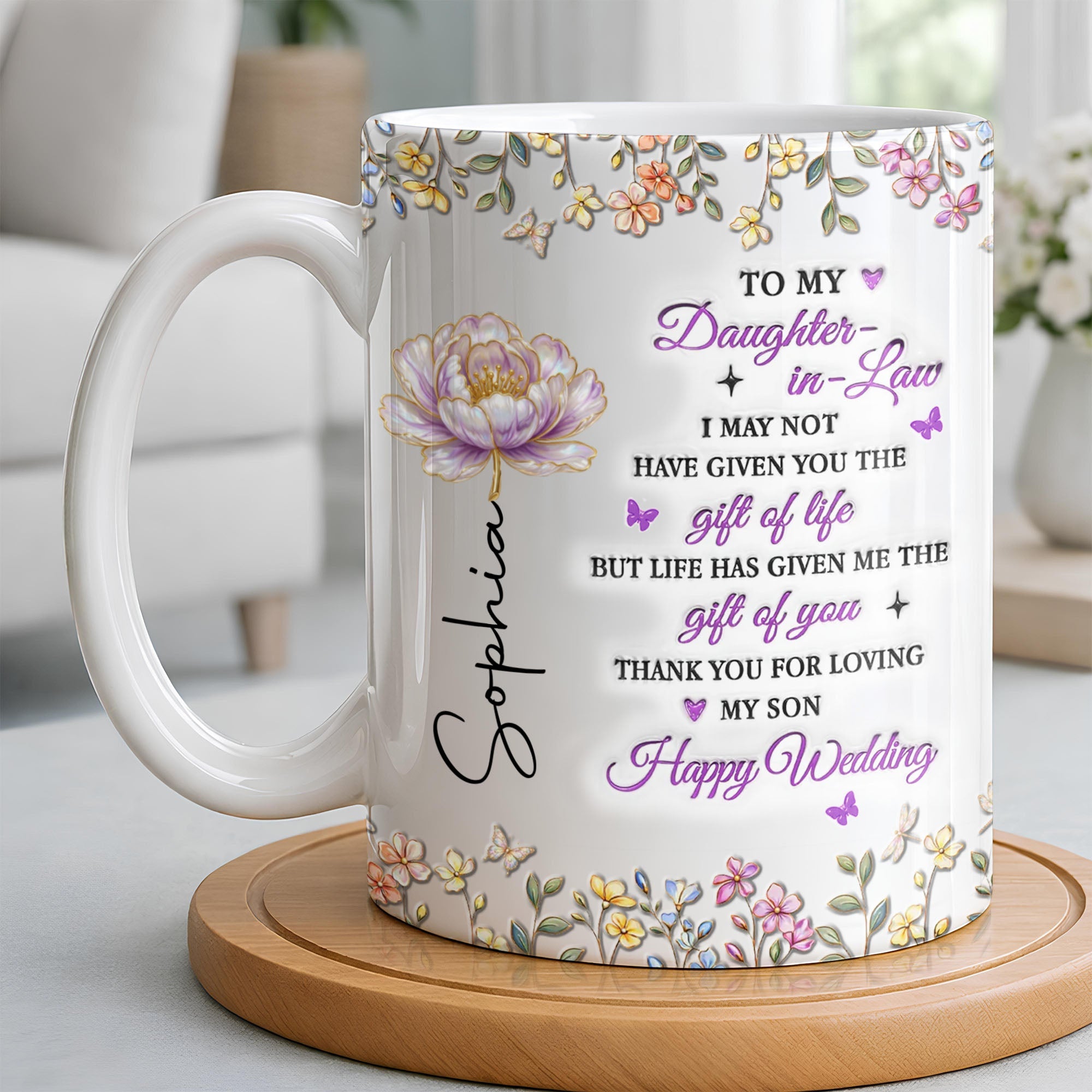 Personalized Floral Coffee Mug Custom Gift for Daughter-in-Law Edge-to-edge Mug GradoCreations