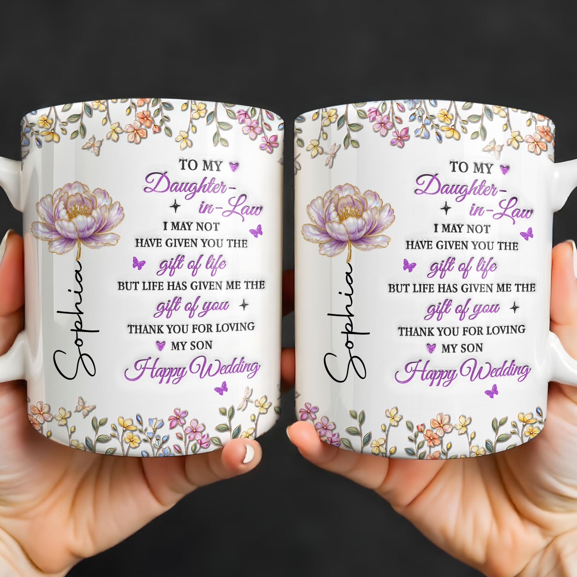 Personalized Floral Coffee Mug Custom Gift for Daughter-in-Law Edge-to-edge Mug GradoCreations