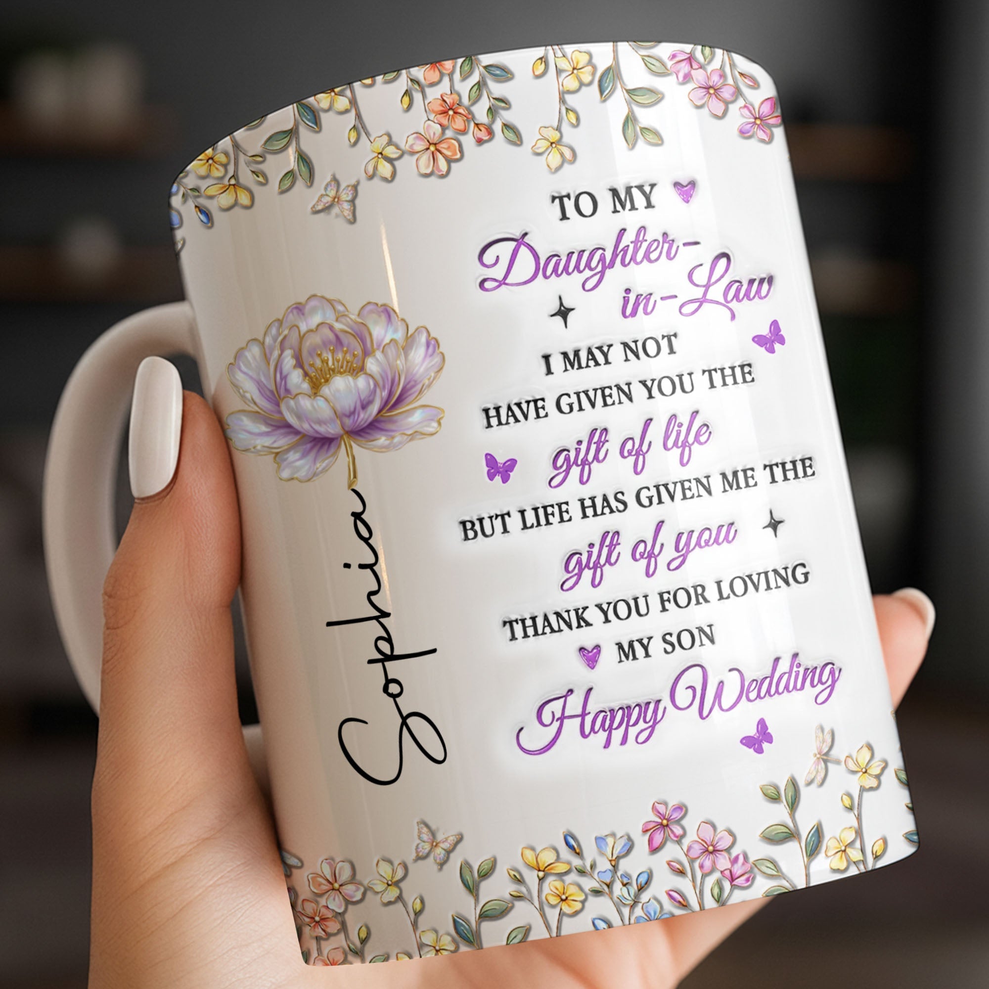 Personalized Floral Coffee Mug Custom Gift for Daughter-in-Law Edge-to-edge Mug GradoCreations