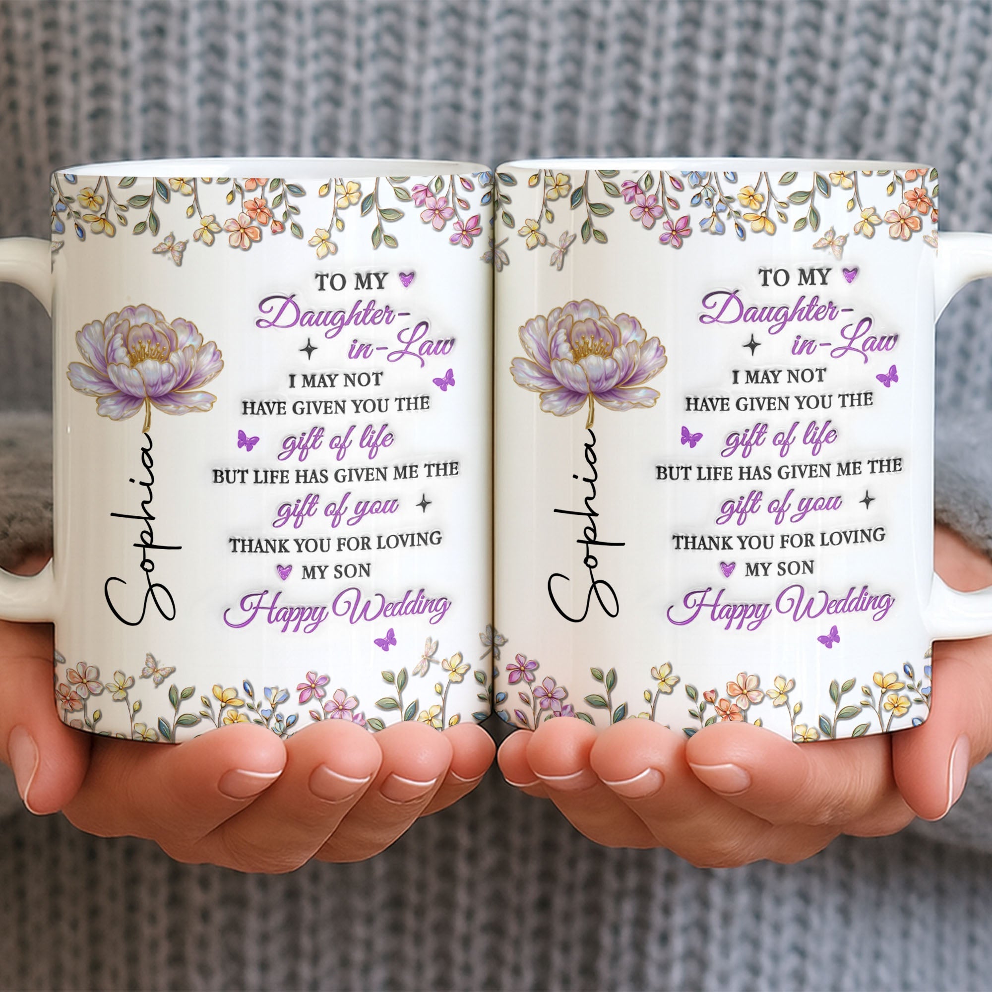 Personalized Floral Coffee Mug Custom Gift for Daughter-in-Law Edge-to-edge Mug GradoCreations