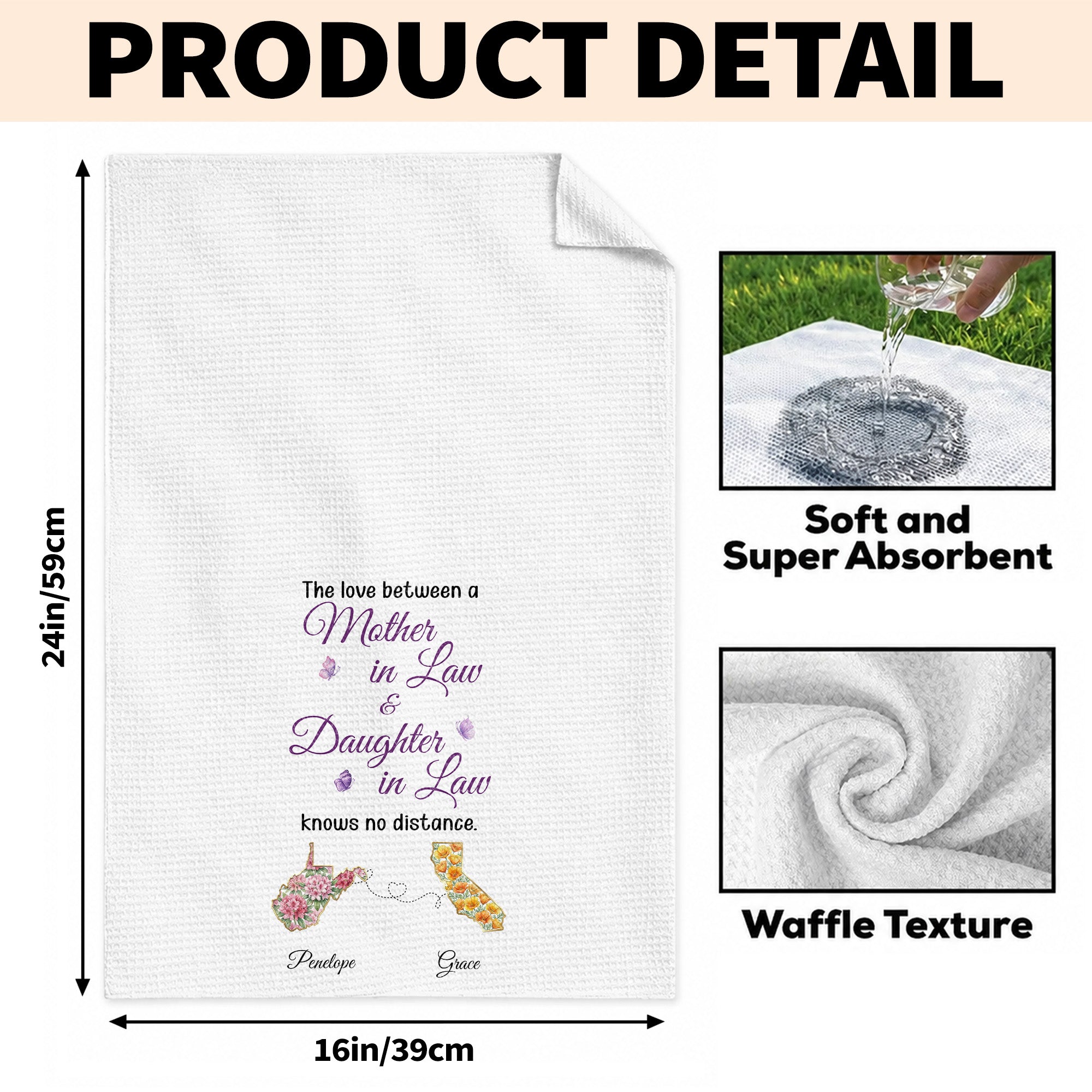 Personalized Kitchen Towel Gift for Daughter-in-Law with Flowers Kitchen Towel GradoCreations