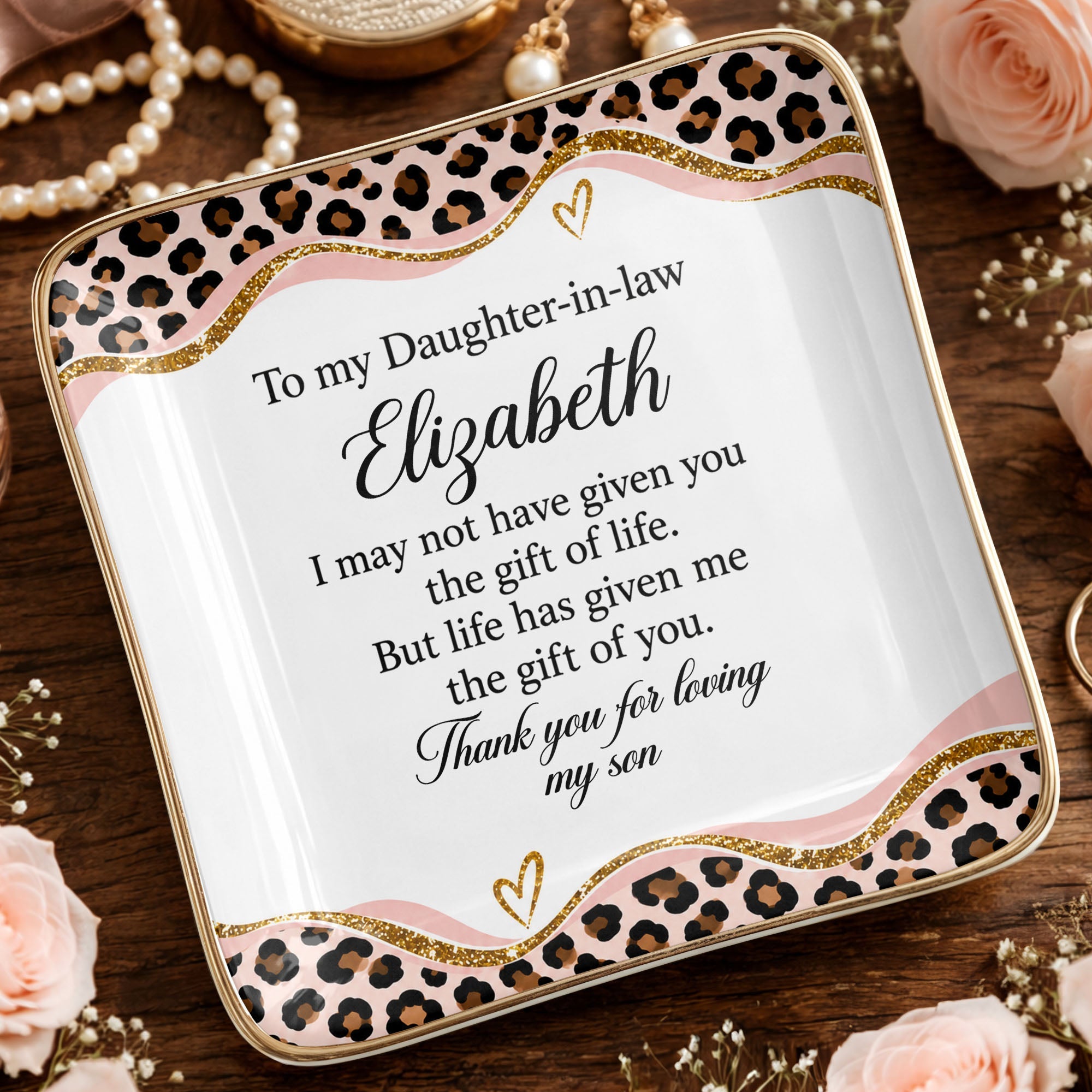 Personalized Leopard Pattern Jewelry Dish Gift for Daughter-in-Law Jewelry Dish GradoCreations