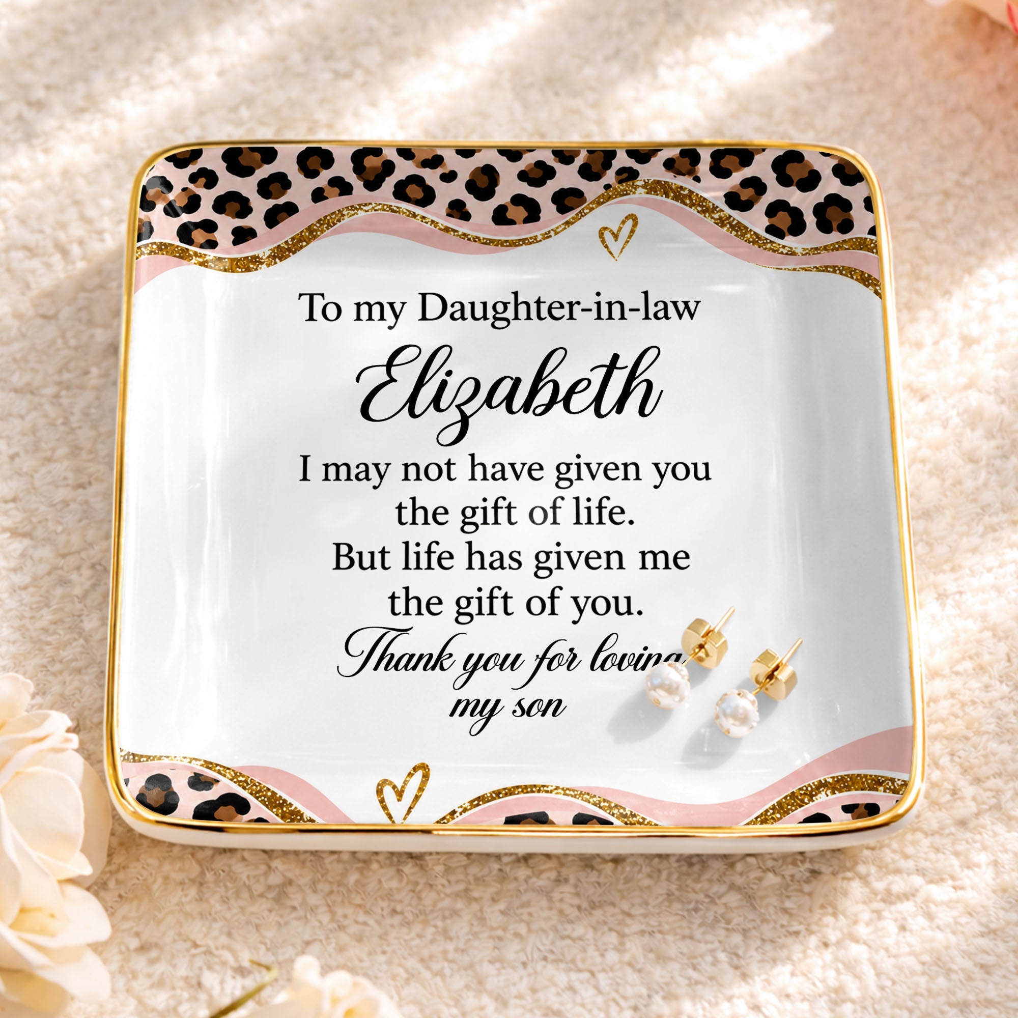 Personalized Leopard Pattern Jewelry Dish Gift for Daughter-in-Law Jewelry Dish GradoCreations