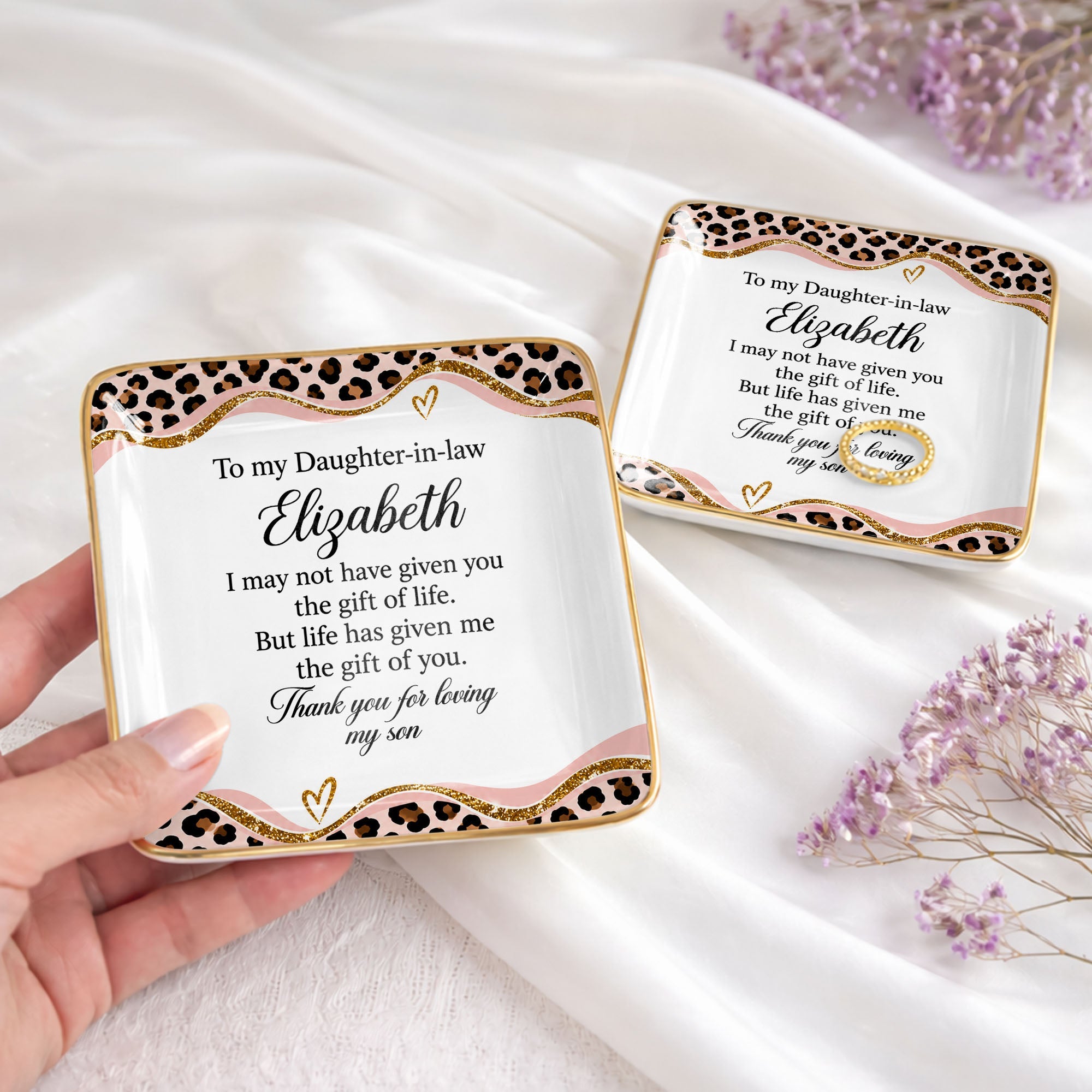 Personalized Leopard Pattern Jewelry Dish Gift for Daughter-in-Law Jewelry Dish GradoCreations