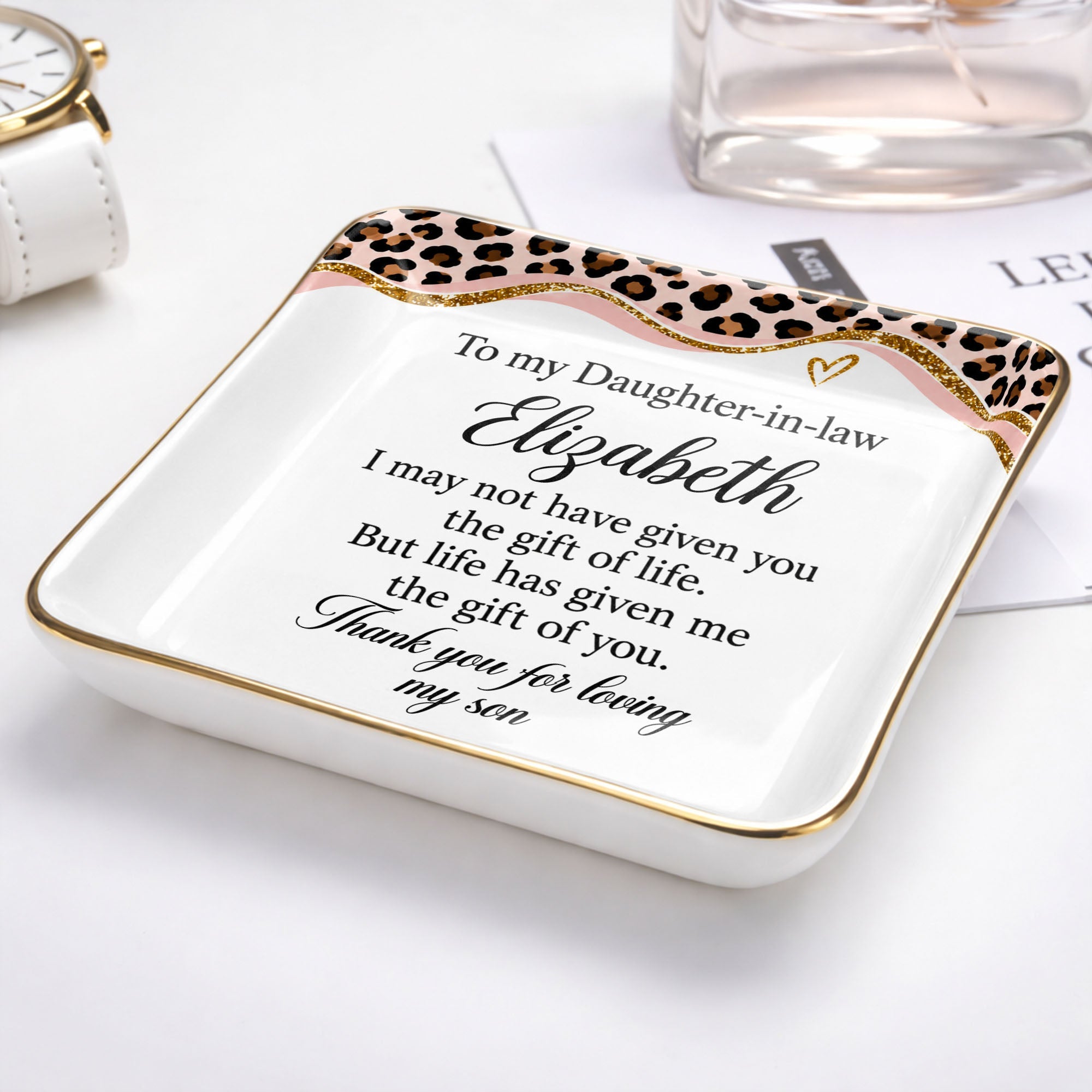 Personalized Leopard Pattern Jewelry Dish Gift for Daughter-in-Law Jewelry Dish GradoCreations
