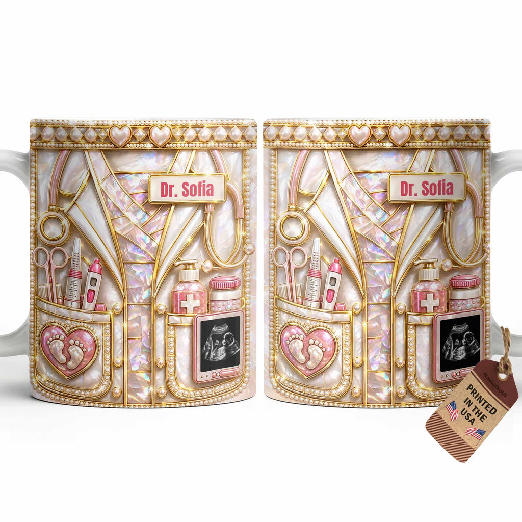 Personalized Doctor Coffee Mug Custom Name Mother Of Pearl Gift Edge-to-edge Mug GradoCreations