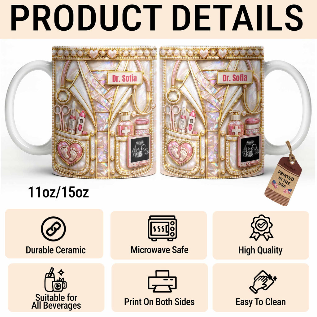 Personalized Doctor Coffee Mug Custom Name Mother Of Pearl Gift Edge-to-edge Mug GradoCreations