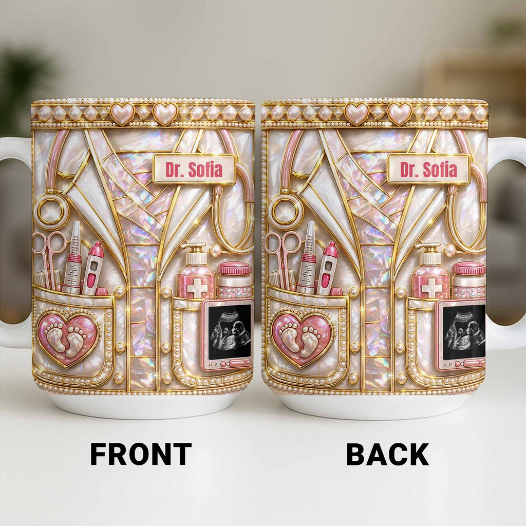 Personalized Doctor Coffee Mug Custom Name Mother Of Pearl Gift Edge-to-edge Mug GradoCreations