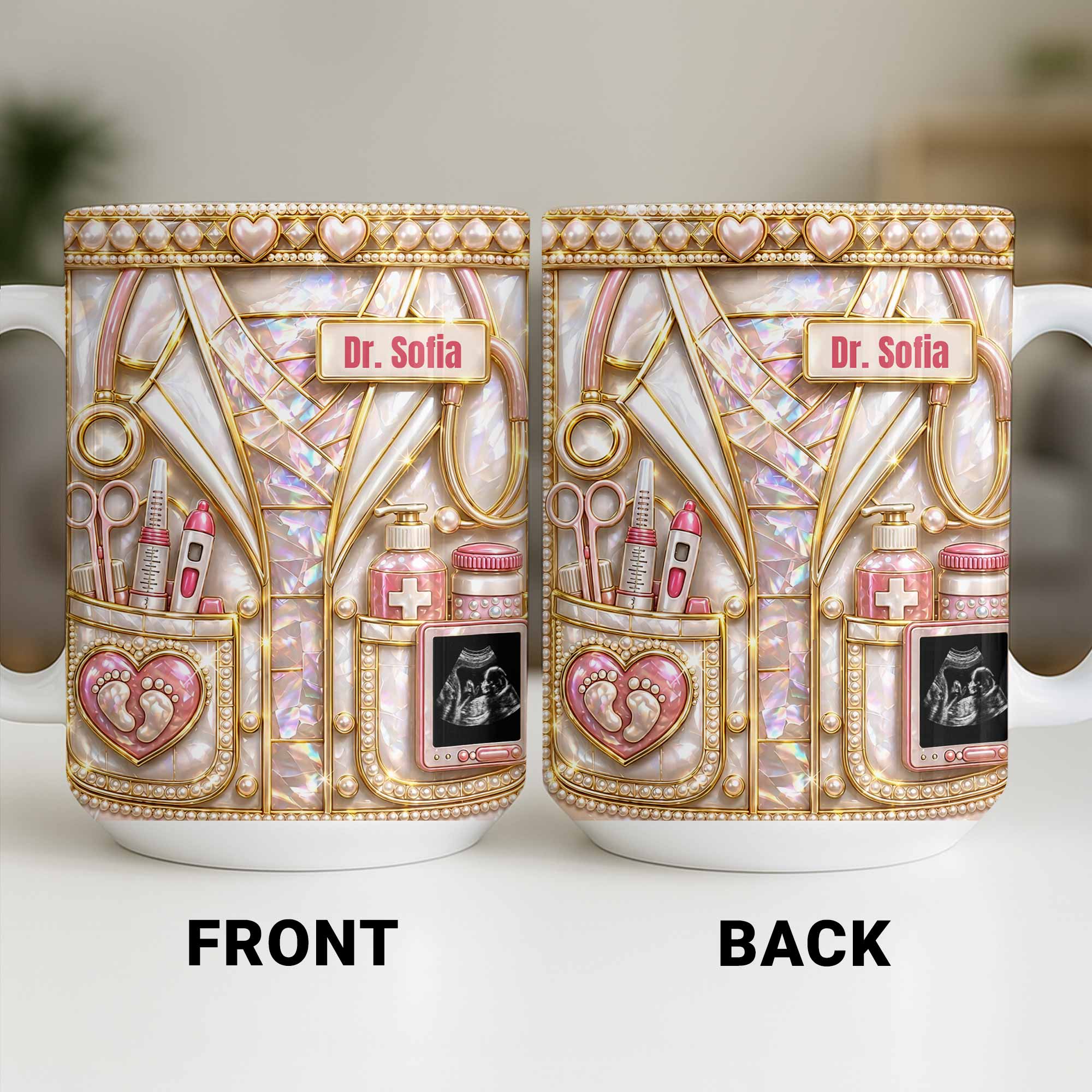 Personalized Doctor Coffee Mug Custom Name Mother Of Pearl Gift Edge-to-edge Mug GradoCreations