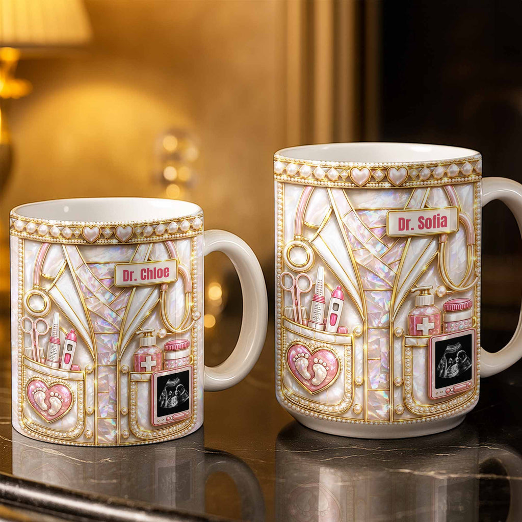 Personalized Doctor Coffee Mug Custom Name Mother Of Pearl Gift Edge-to-edge Mug GradoCreations