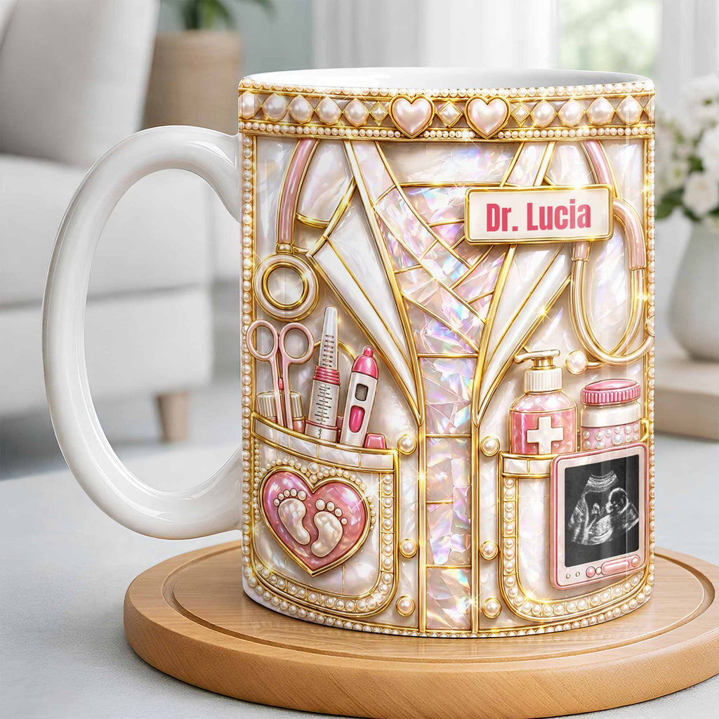 Personalized Doctor Coffee Mug Custom Name Mother Of Pearl Gift Edge-to-edge Mug GradoCreations