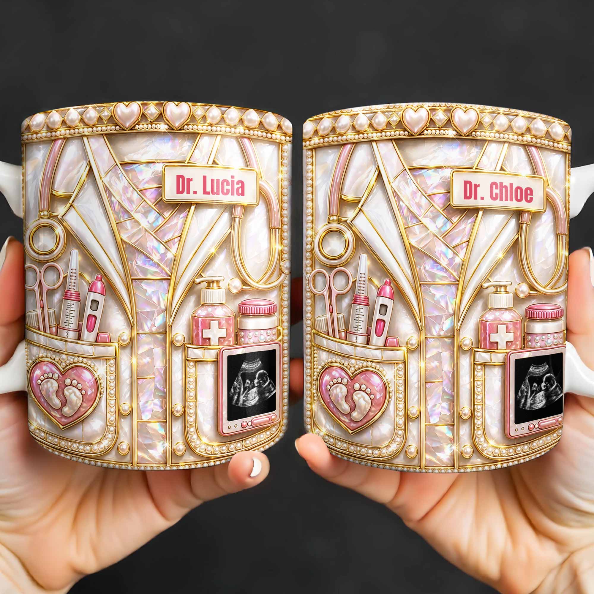 Personalized Doctor Coffee Mug Custom Name Mother Of Pearl Gift Edge-to-edge Mug GradoCreations