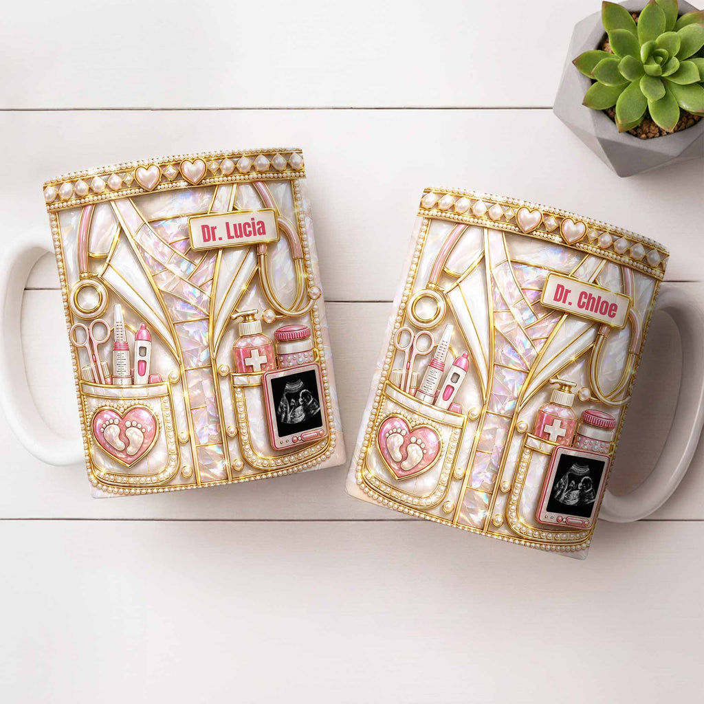 Personalized Doctor Coffee Mug Custom Name Mother Of Pearl Gift Edge-to-edge Mug GradoCreations