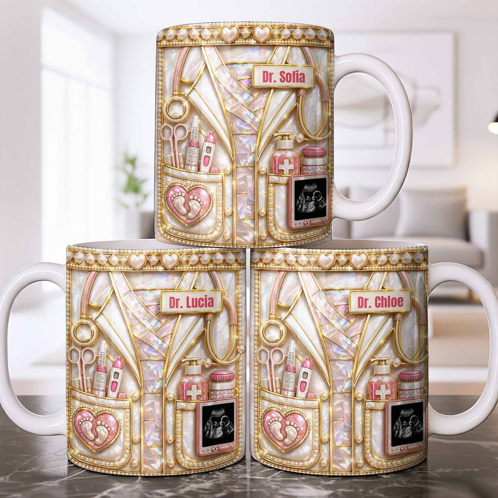 Personalized Doctor Coffee Mug Custom Name Mother Of Pearl Gift Edge-to-edge Mug GradoCreations
