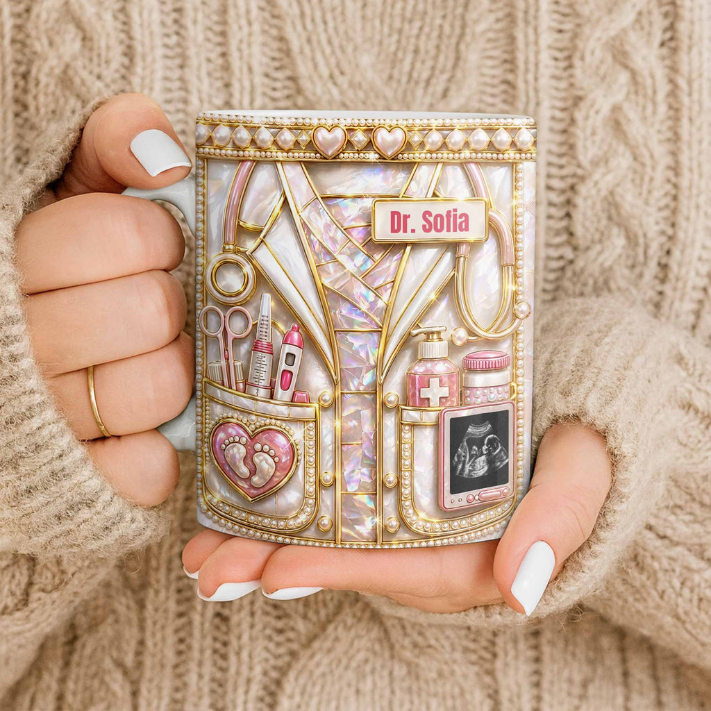 Personalized Doctor Coffee Mug Custom Name Mother Of Pearl Gift Edge-to-edge Mug GradoCreations