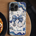 Personalized Clear Phone Case for Doctor with Blue Bow & 3D Icons Clear Phone Case GradoCreations