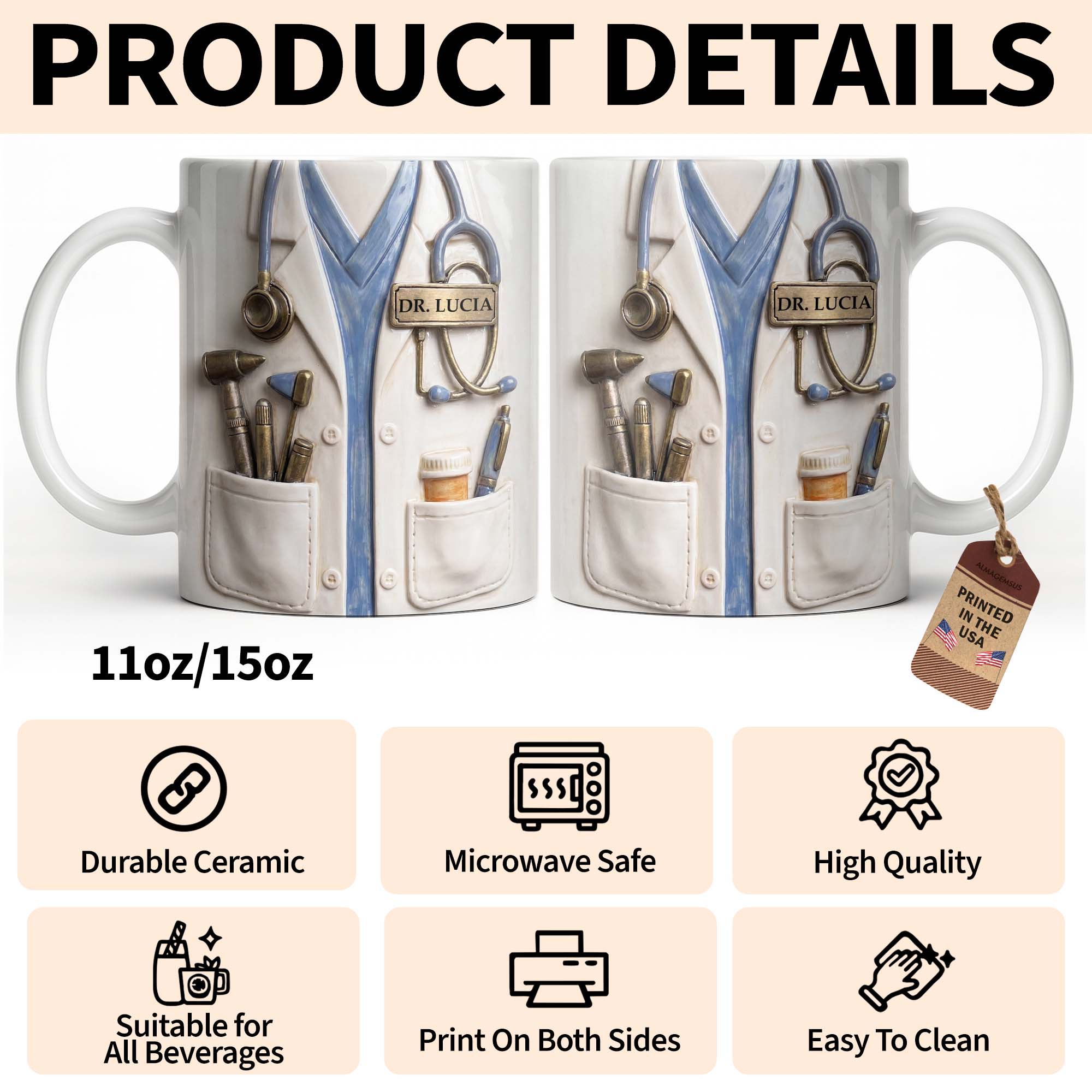 Personalized Doctor Coffee Mug Custom Name Medical Gift Edge-to-edge Mug GradoCreations