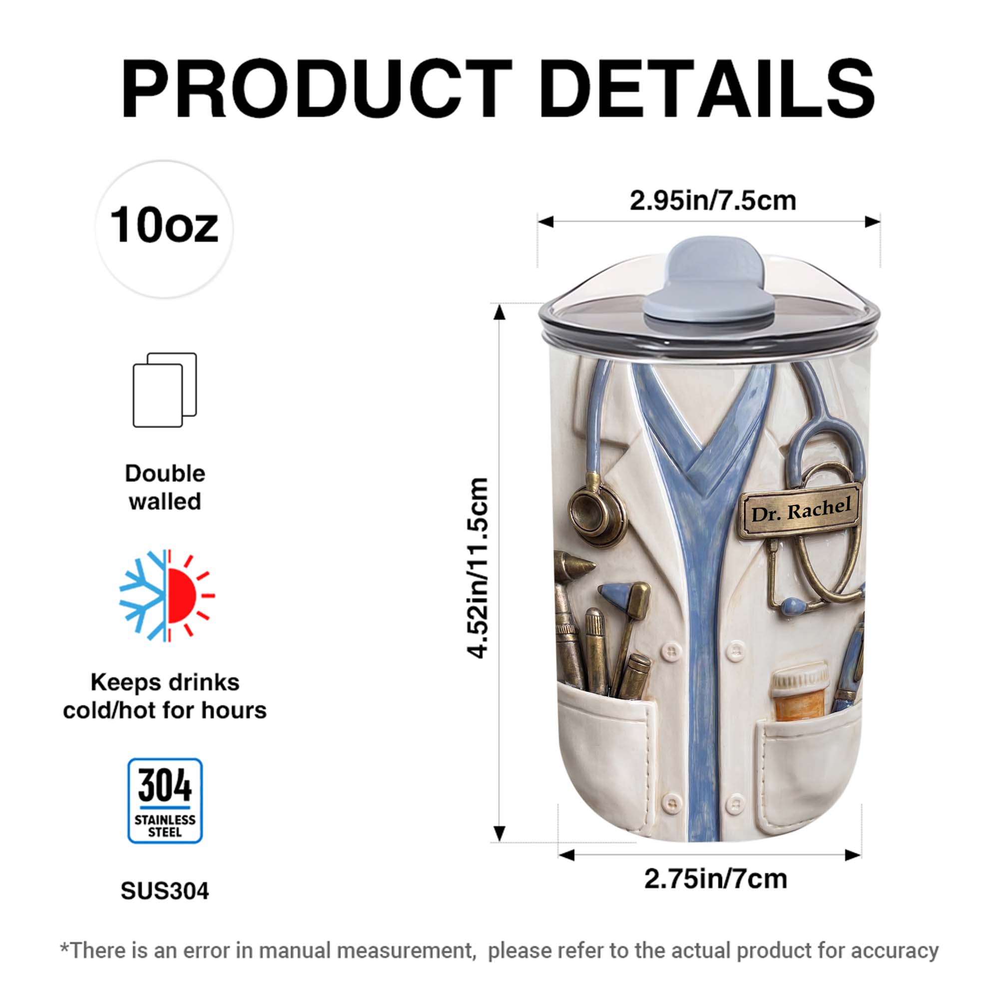Personalized 10oz Stainless Steel Tumbler for Doctors - Custom Name Gift 10oz tumbler GradoCreations