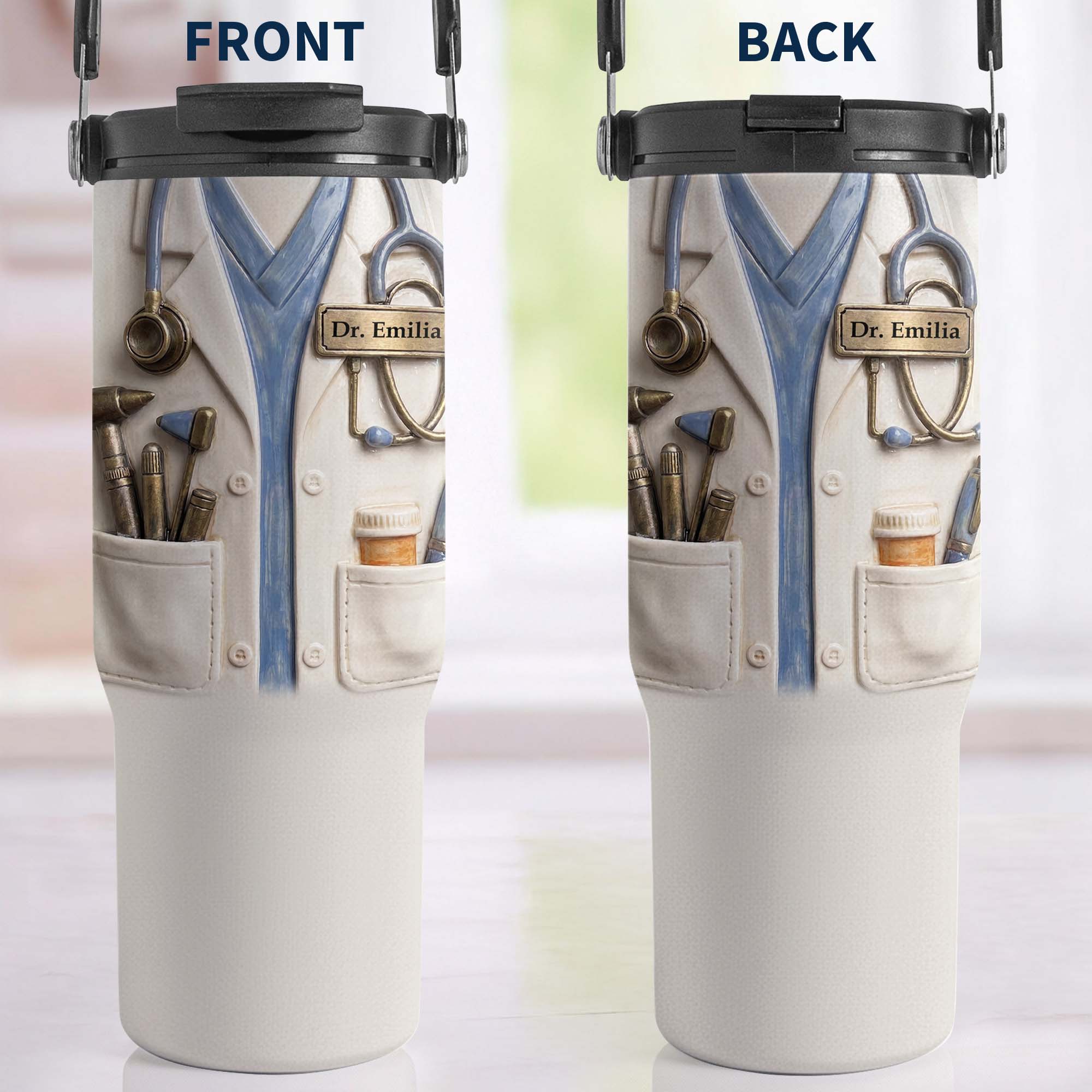 Personalized 30oz Tumbler with Handle for Doctors, Custom Name Gift Tumbler With Handle GradoCreations