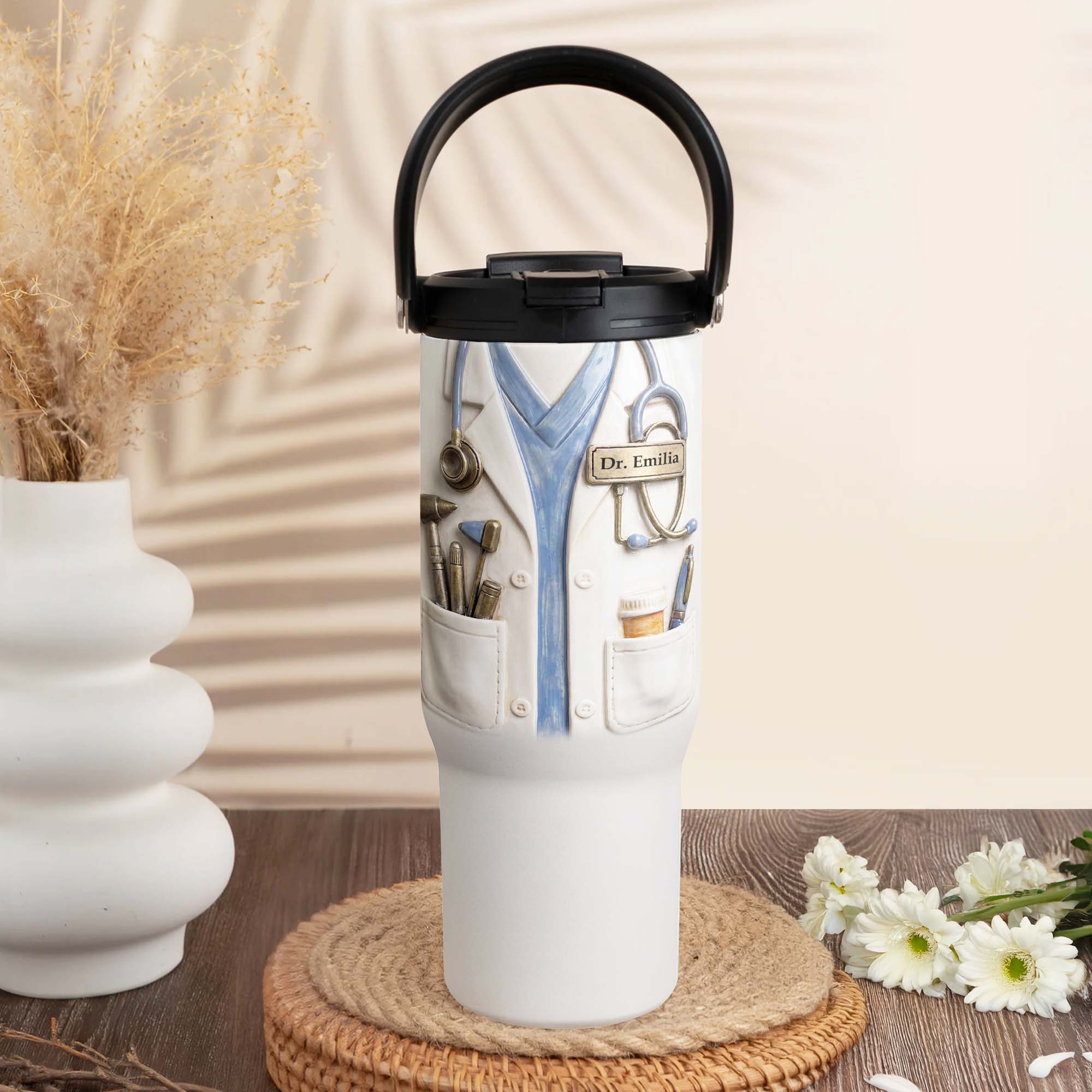 Personalized 30oz Tumbler with Handle for Doctors, Custom Name Gift Tumbler With Handle GradoCreations