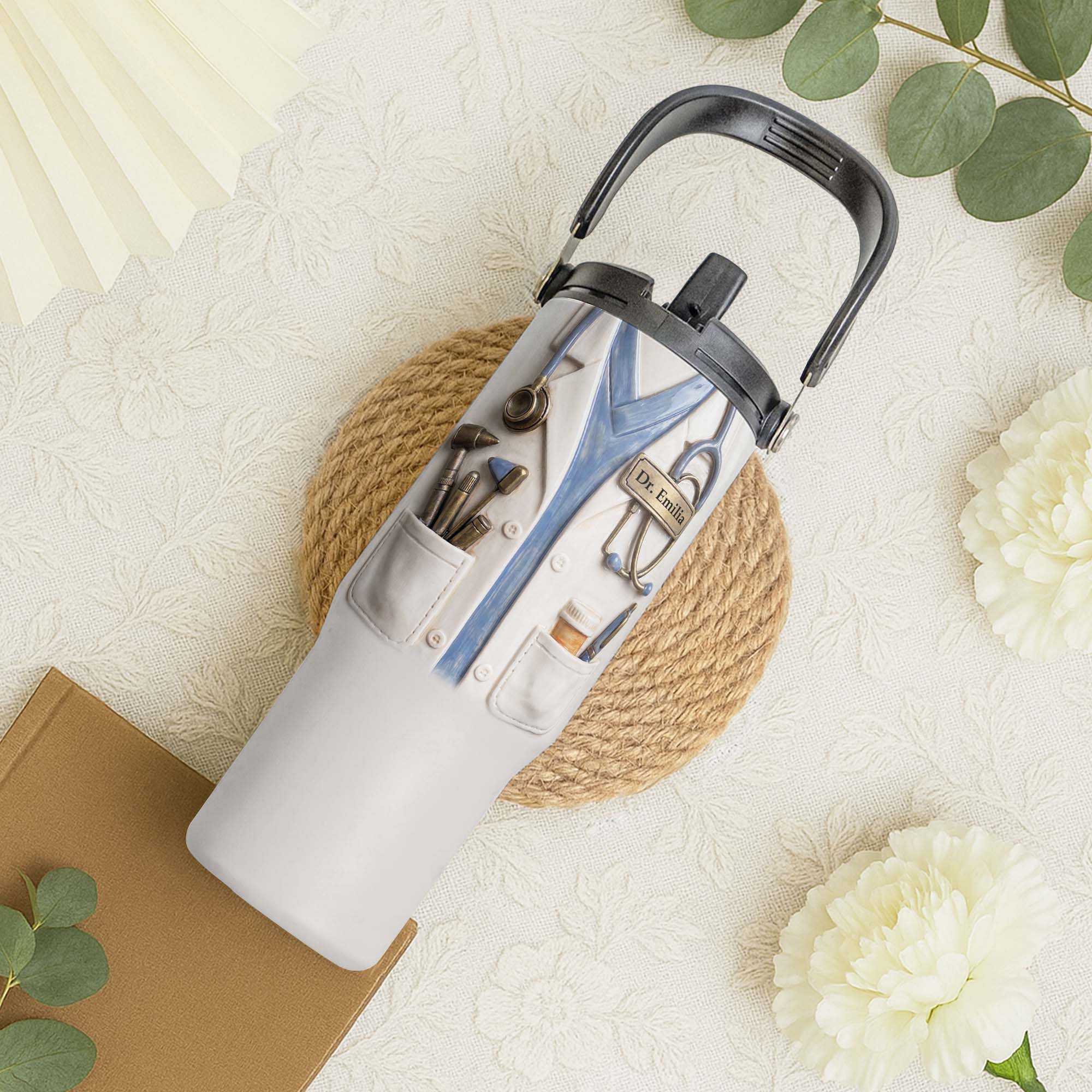 Personalized 30oz Tumbler with Handle for Doctors, Custom Name Gift Tumbler With Handle GradoCreations