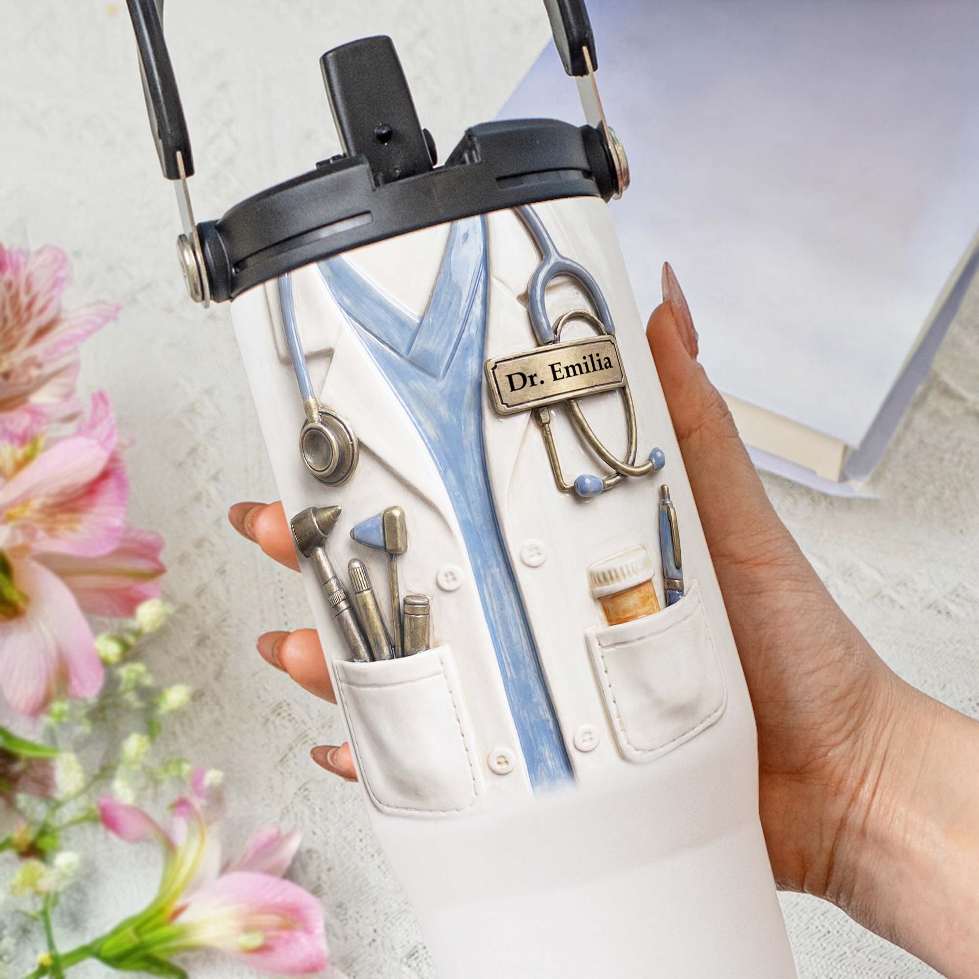 Personalized 30oz Tumbler with Handle for Doctors, Custom Name Gift Tumbler With Handle GradoCreations
