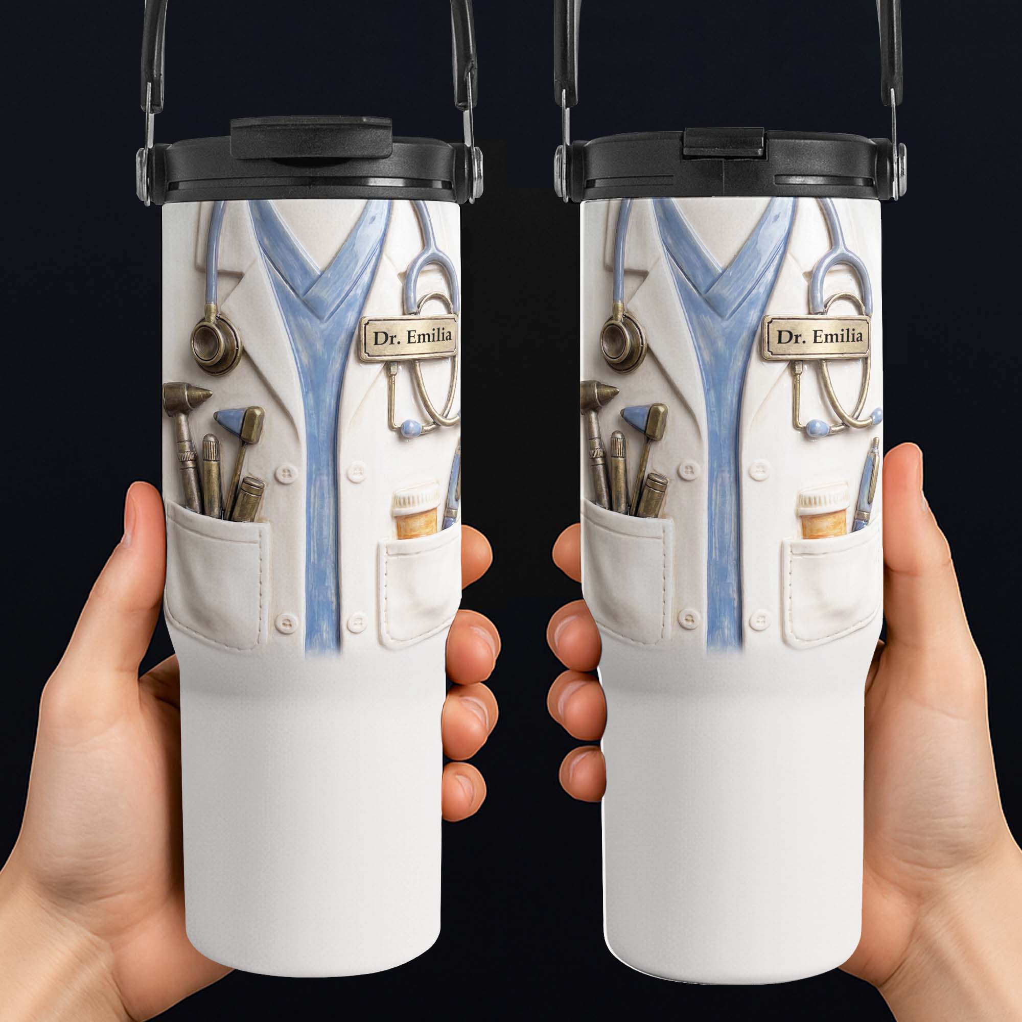 Personalized 30oz Tumbler with Handle for Doctors, Custom Name Gift Tumbler With Handle GradoCreations