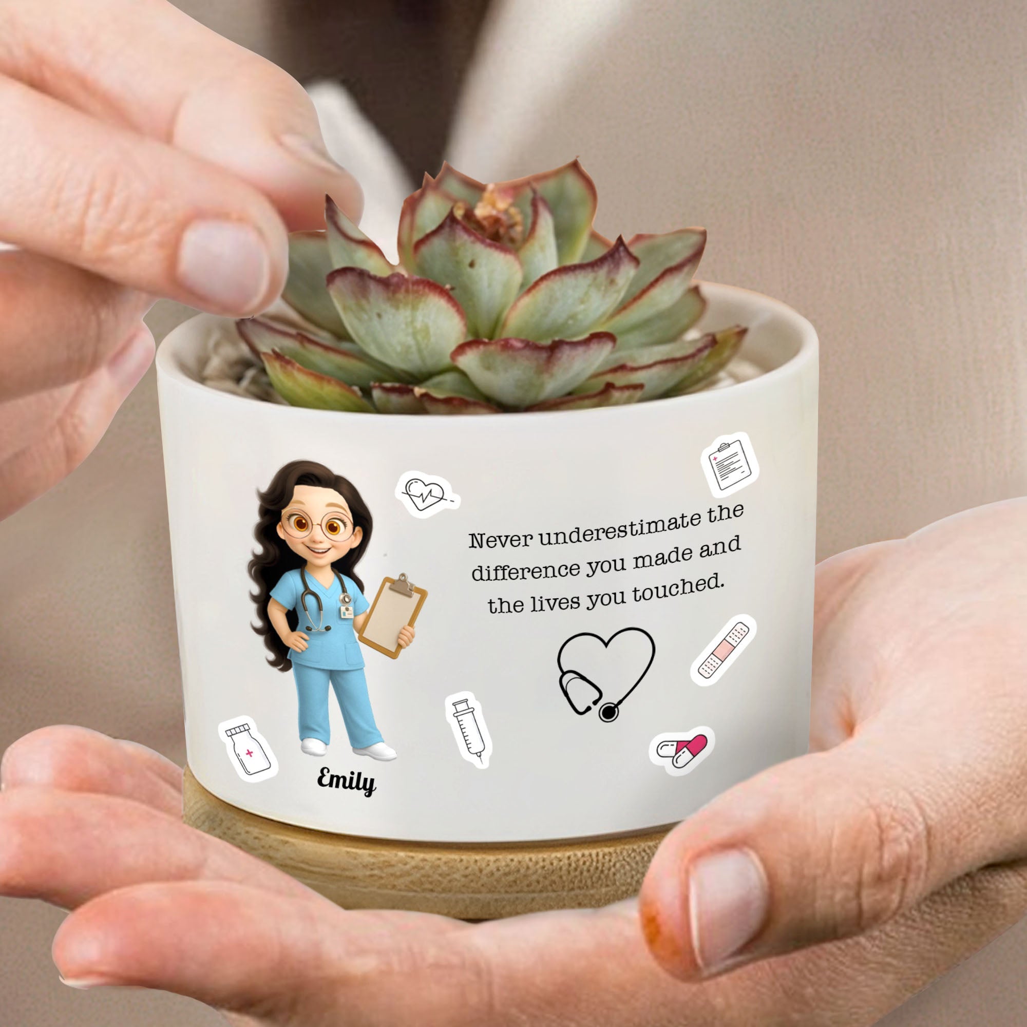 Personalized Ceramic Plant Pot for Nurse Medical Decor Gift Ceramic Plant Pot GradoCreations