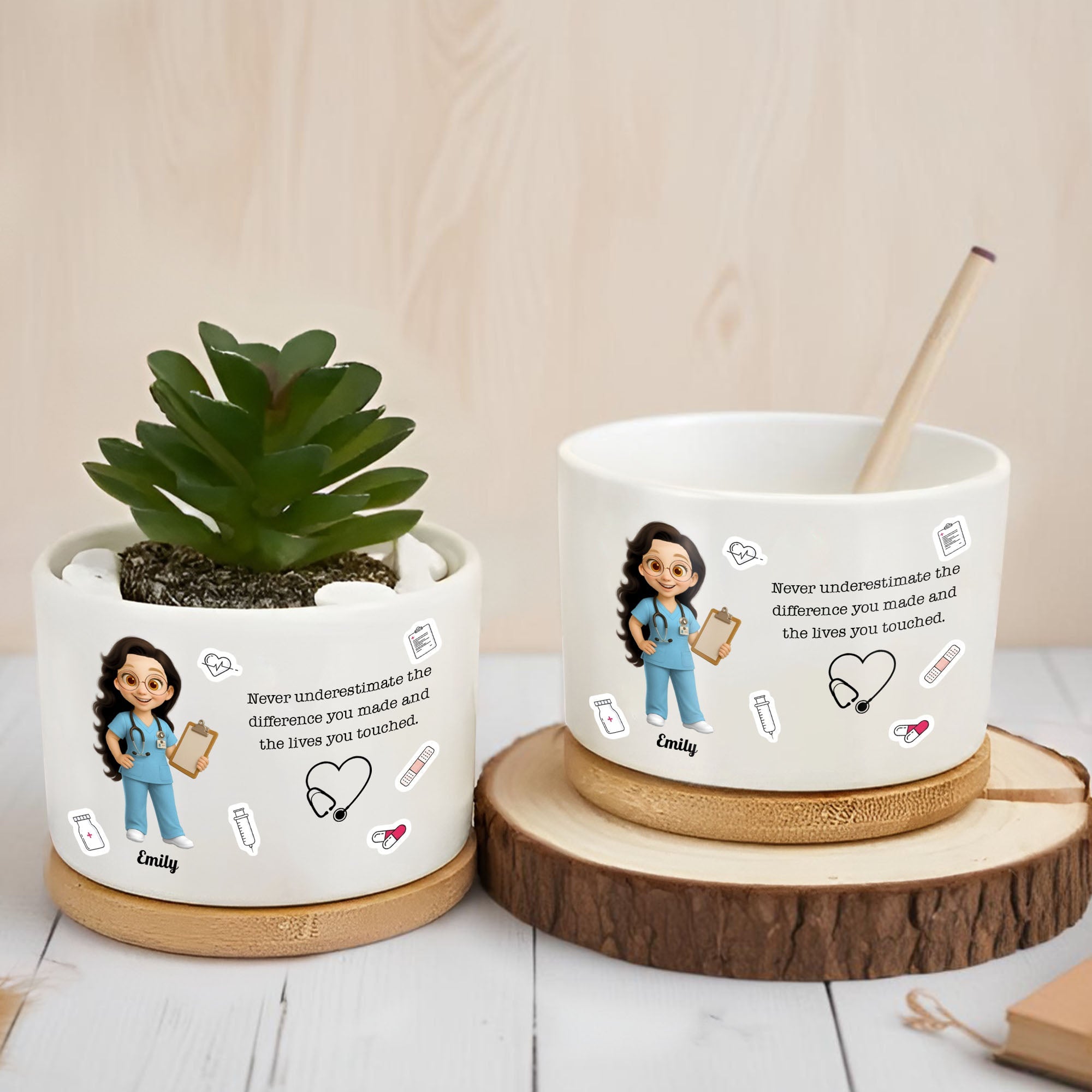 Personalized Ceramic Plant Pot for Nurse Medical Decor Gift Ceramic Plant Pot GradoCreations