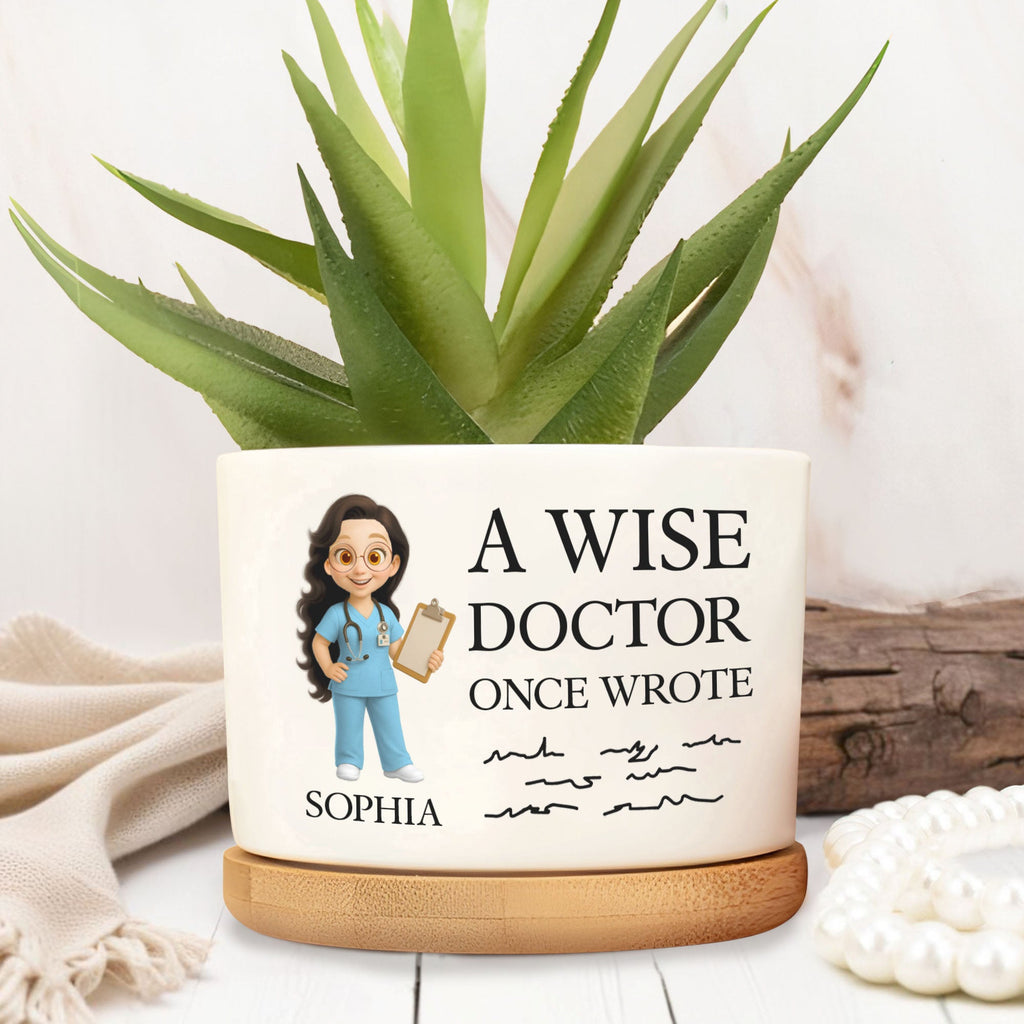 Personalized Cartoon Doctor Ceramic Plant Pot Custom Gift for Doctor Ceramic Plant Pot GradoCreations