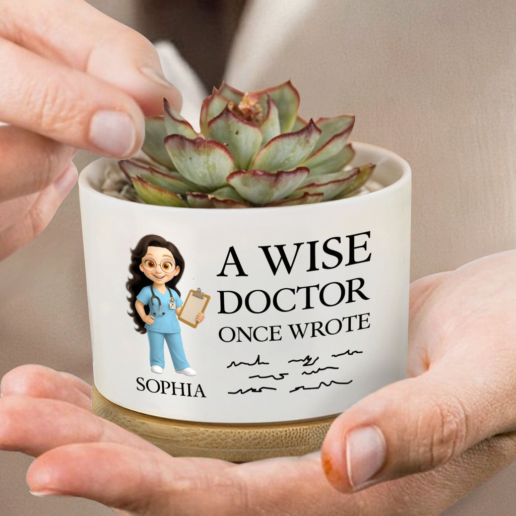 Personalized Cartoon Doctor Ceramic Plant Pot Custom Gift for Doctor Ceramic Plant Pot GradoCreations