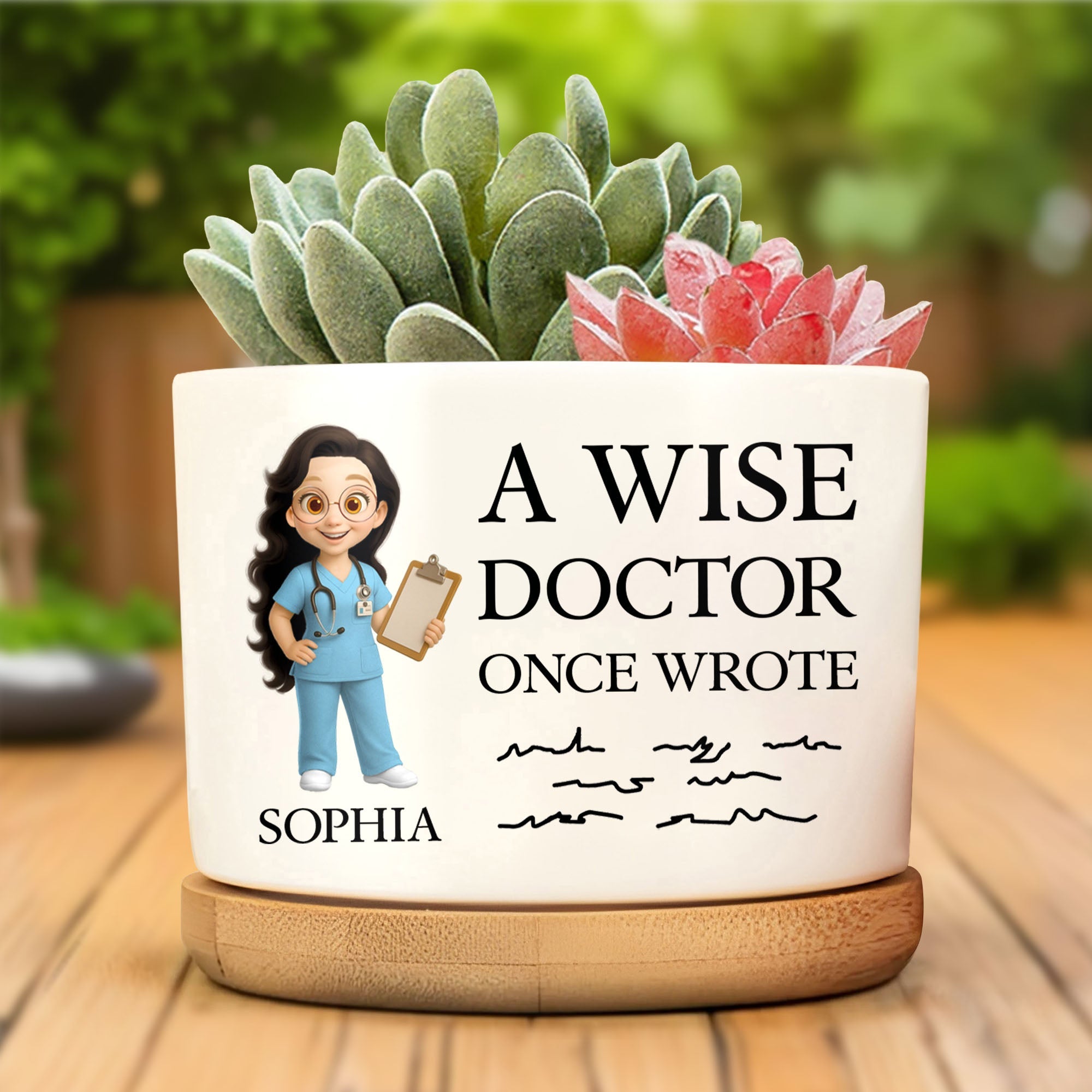 Personalized Cartoon Doctor Ceramic Plant Pot Custom Gift for Doctor Ceramic Plant Pot GradoCreations