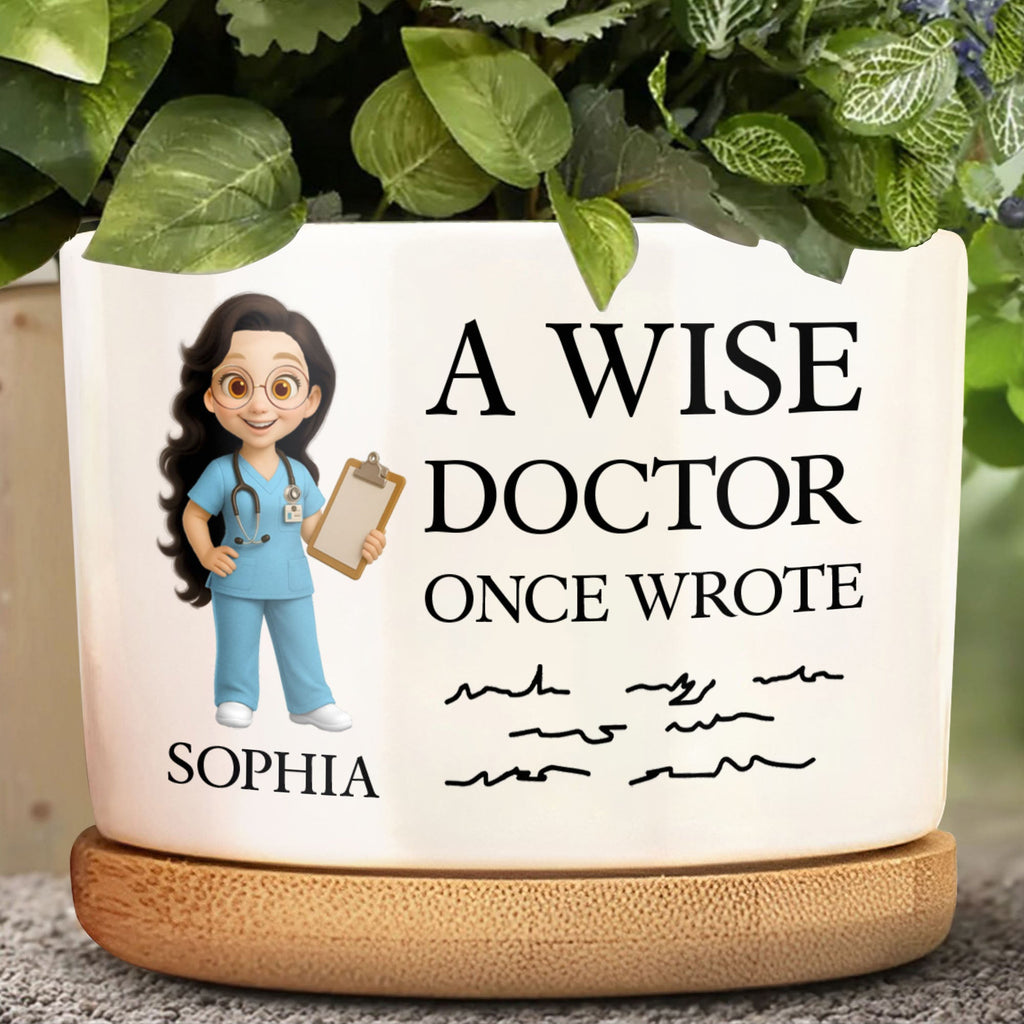 Personalized Cartoon Doctor Ceramic Plant Pot Custom Gift for Doctor Ceramic Plant Pot GradoCreations