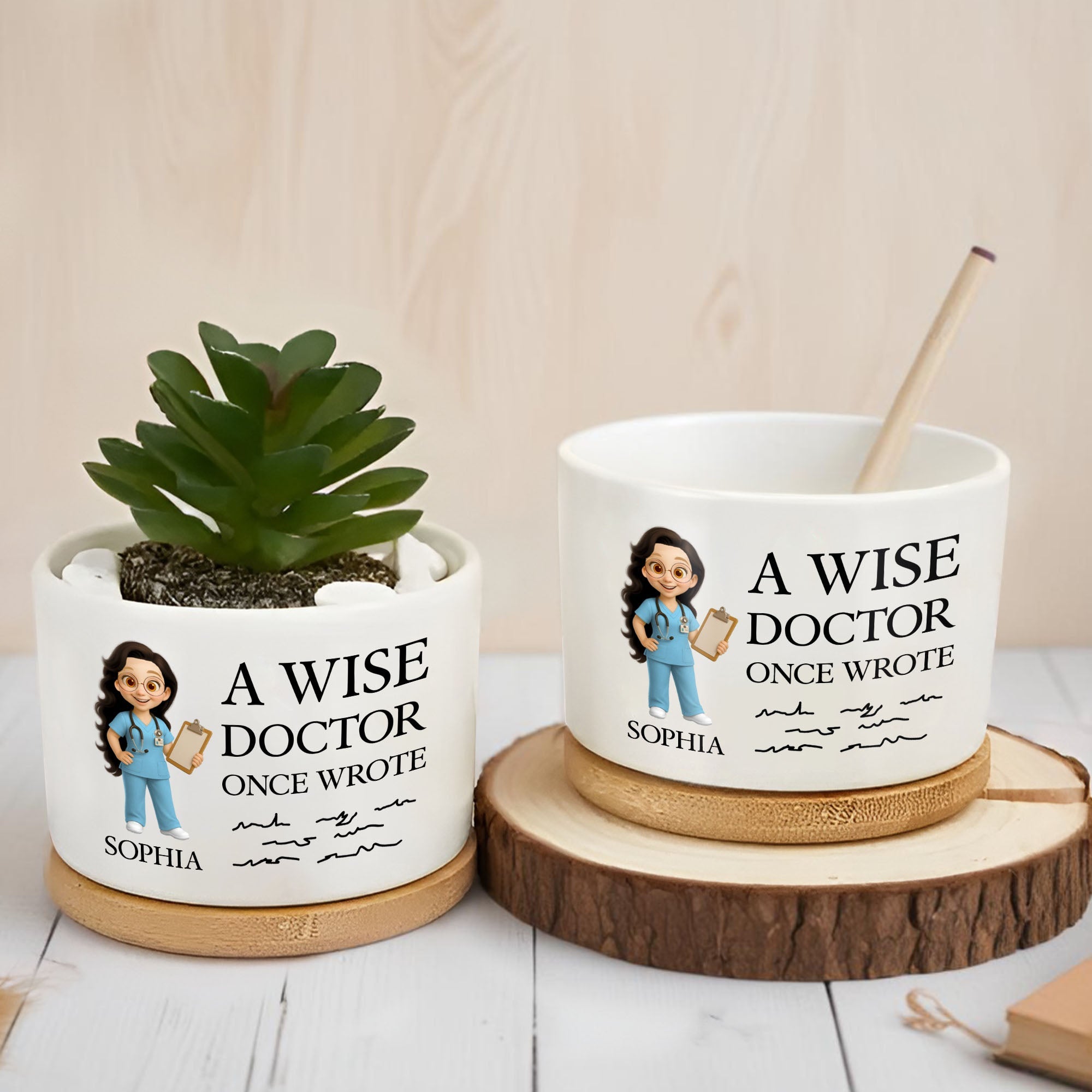 Personalized Cartoon Doctor Ceramic Plant Pot Custom Gift for Doctor Ceramic Plant Pot GradoCreations