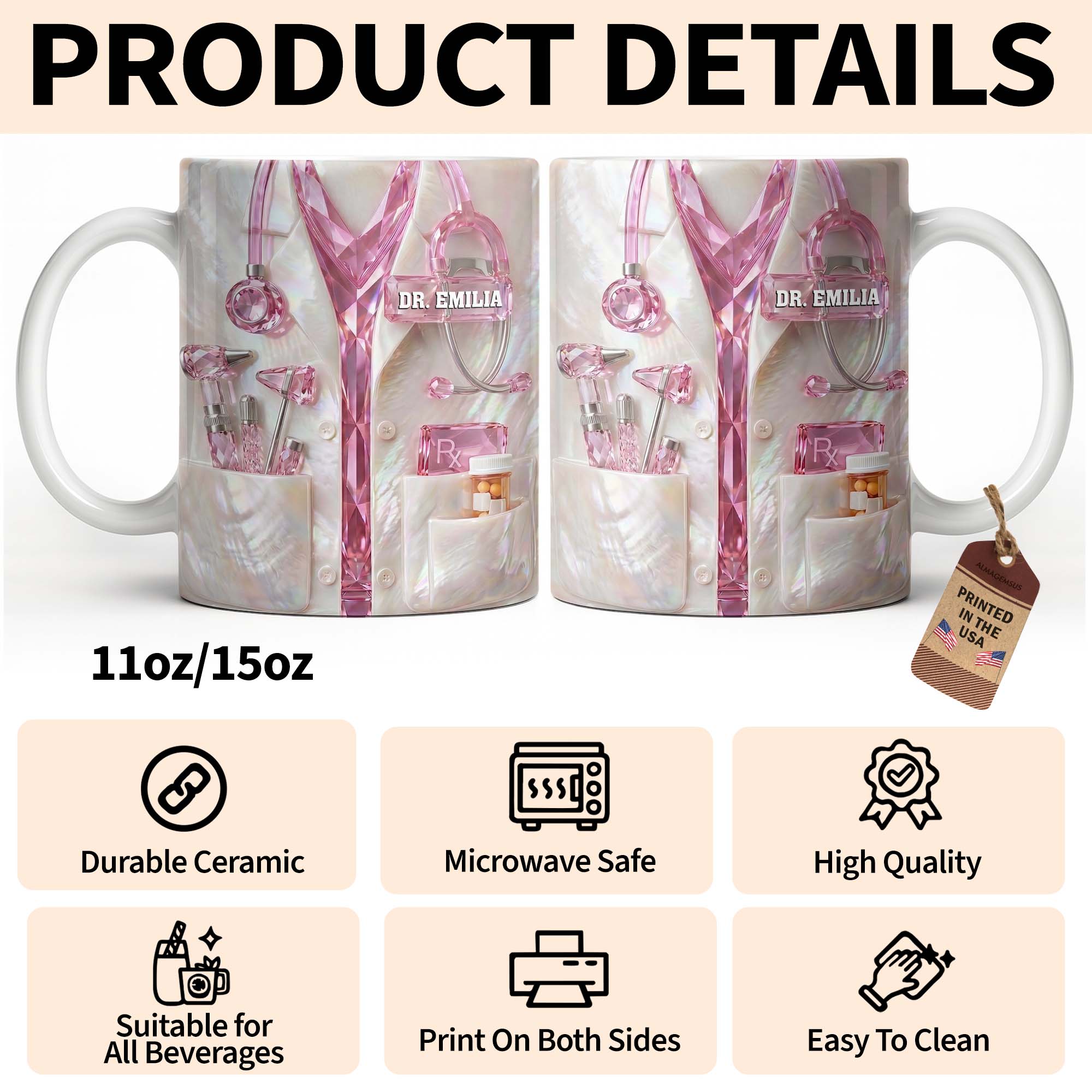 Personalized Doctor Mug Custom Name Gift for Physician Edge-to-edge Mug GradoCreations