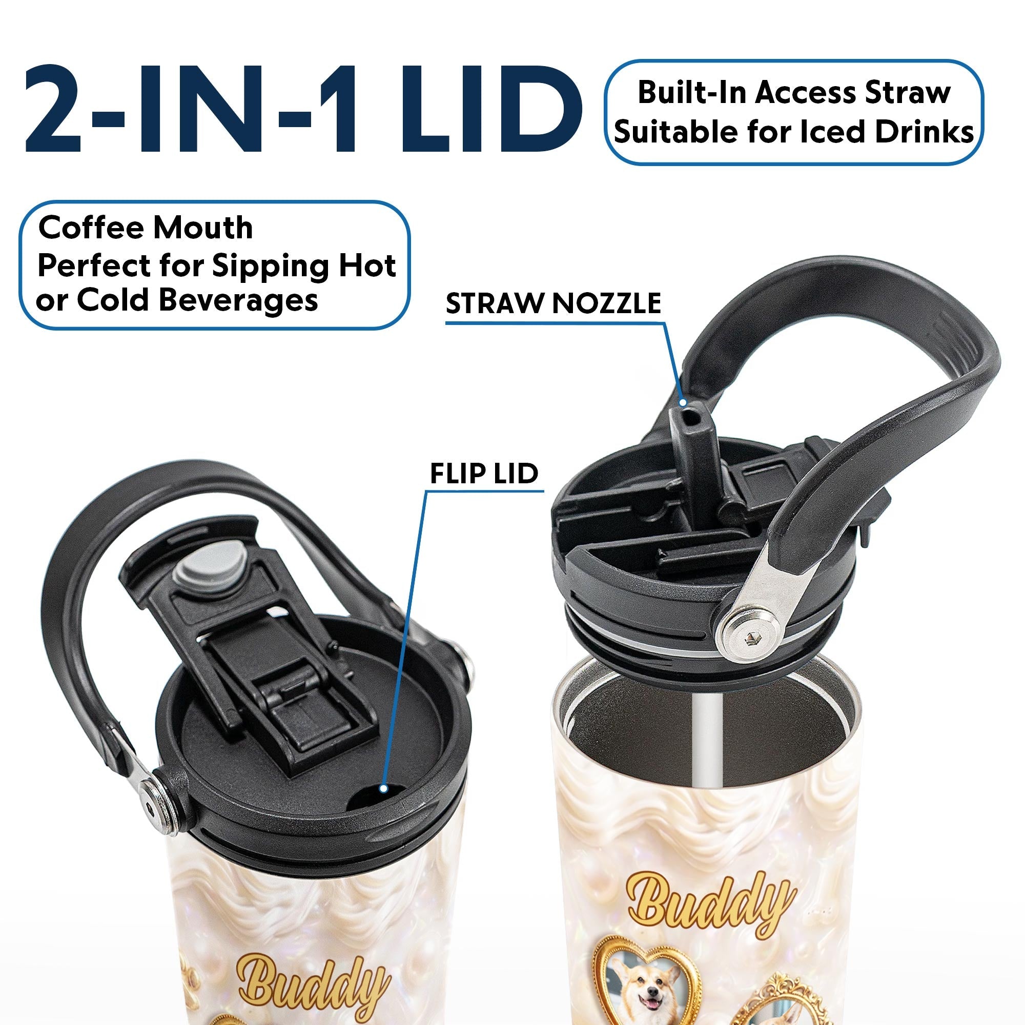 Personalized 30oz Stainless Steel Tumbler Dog Lover Gift Tumbler With Handle GradoCreations