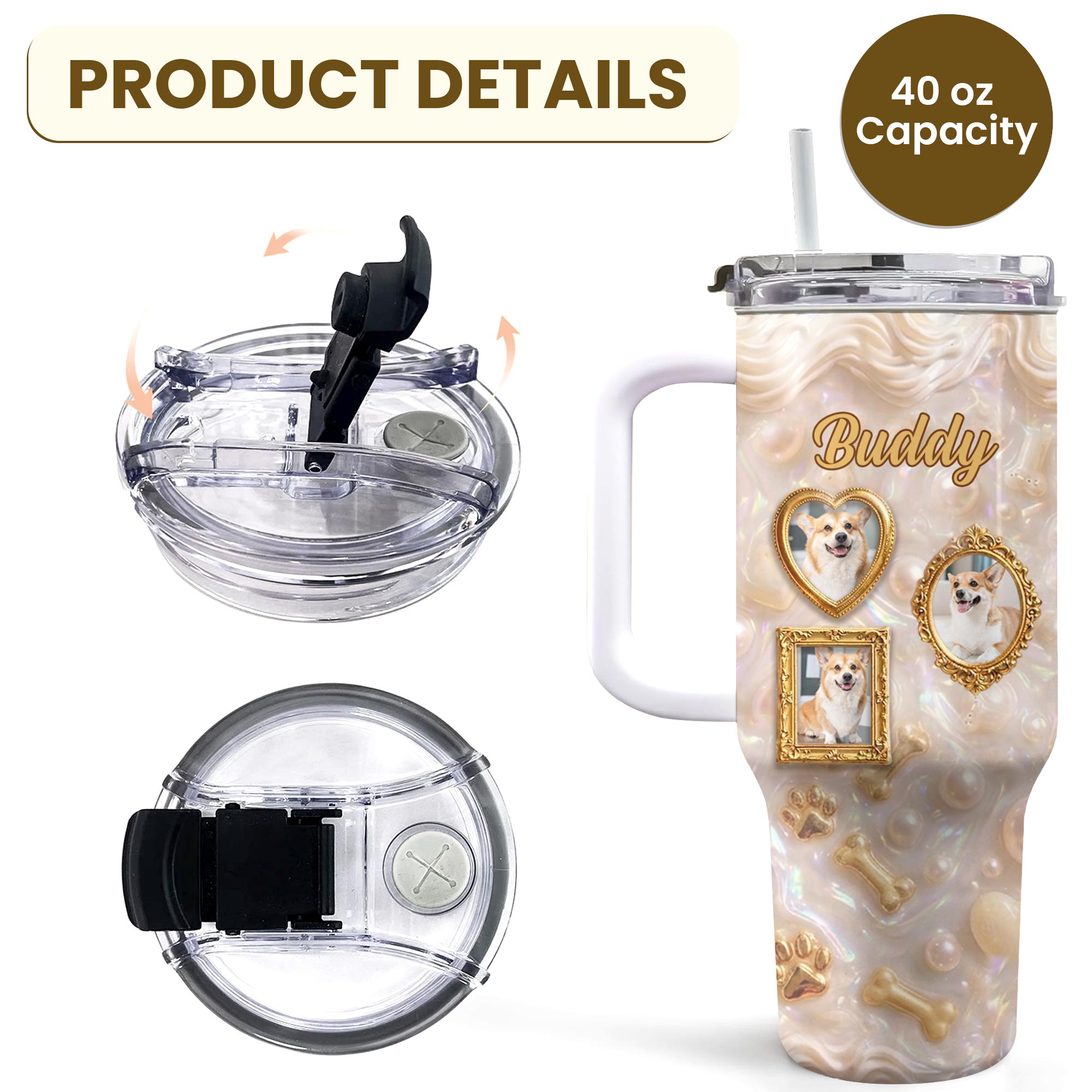 Personalized 40oz Tumbler Custom Name Dog Lover Gift 40oz Tumbler GradoCreations